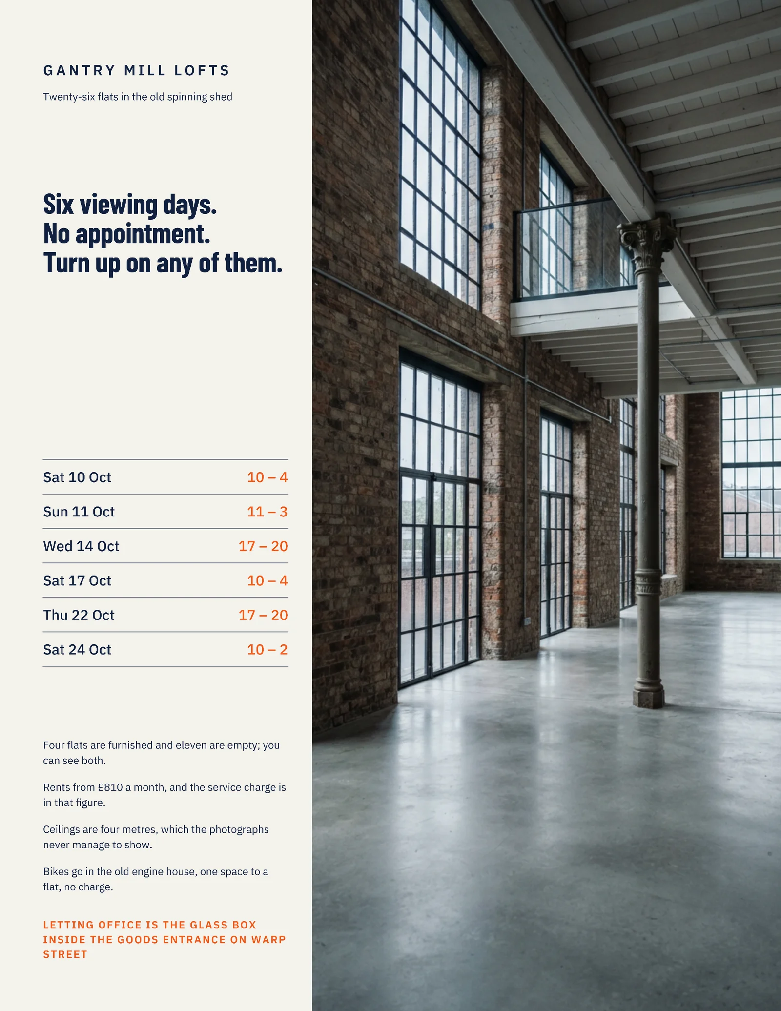 Chalk Navy Vertical Split Mill Lofts Open House Flyer — Letter Flyer template