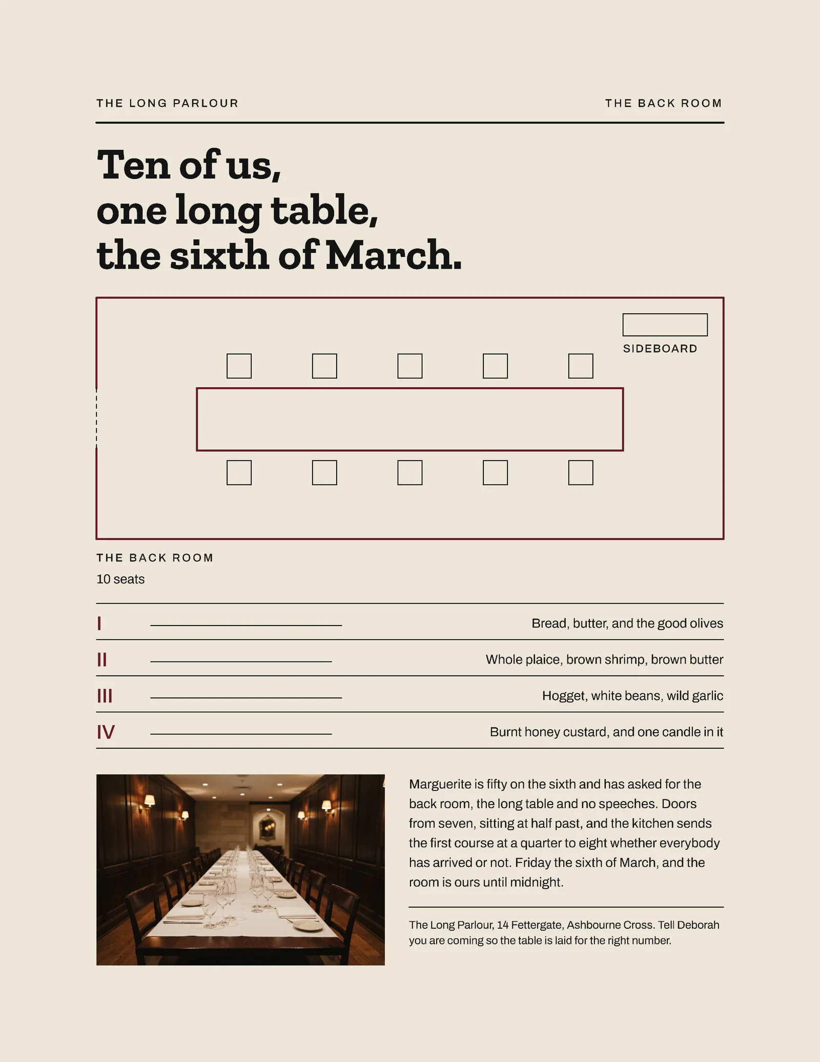 Claret Oat Table Plan Private Dining Birthday Invitation — Letter Invitation template