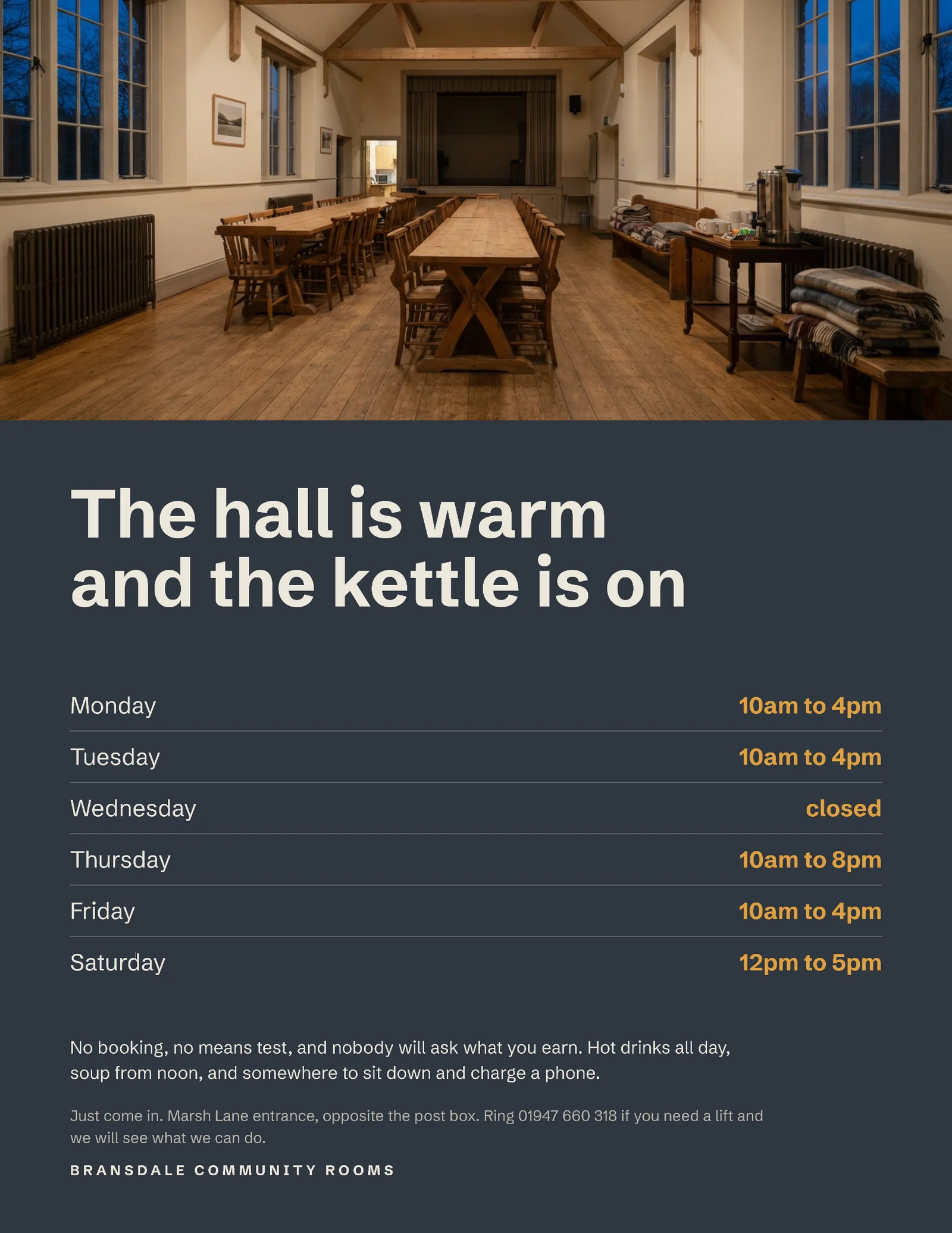 Community Warm Room Winter Opening Times Flyer — Letter Flyer template