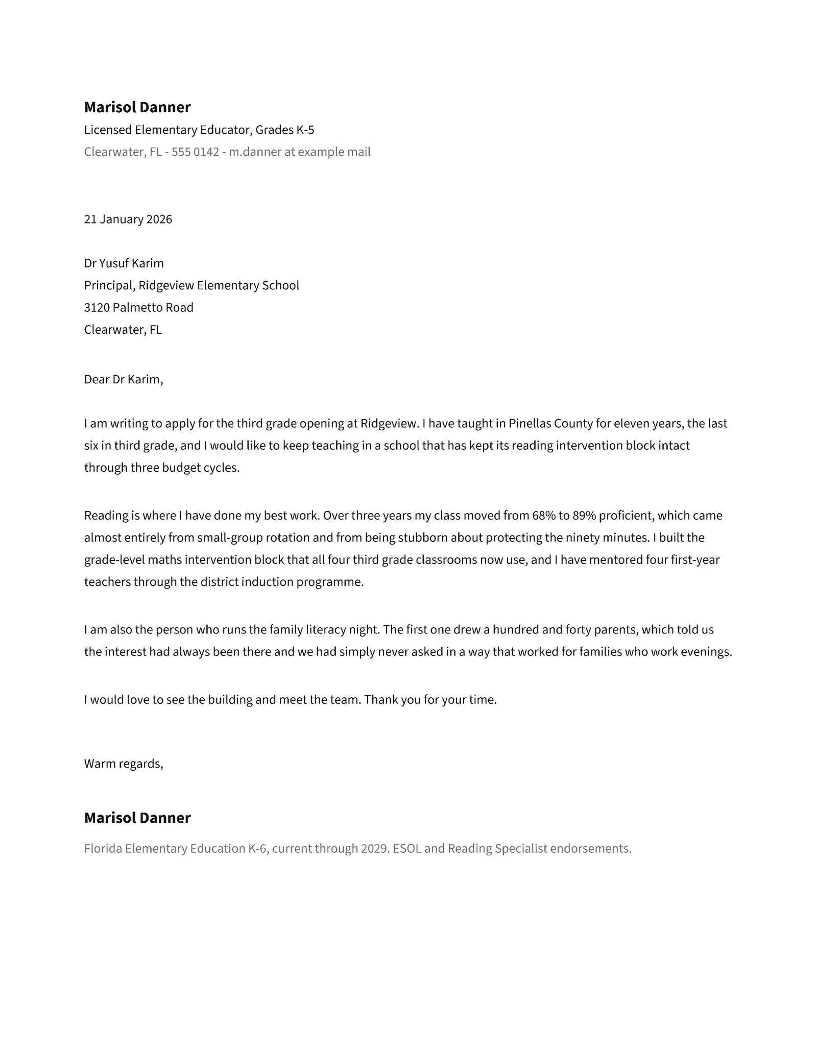Teacher Cover Letter — Letter Cover letter template