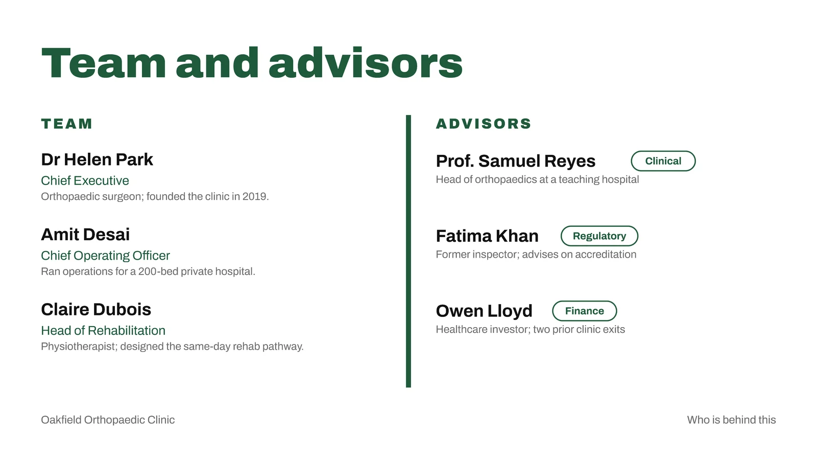 Team And Advisors Split Slide — 16:9 Slide template