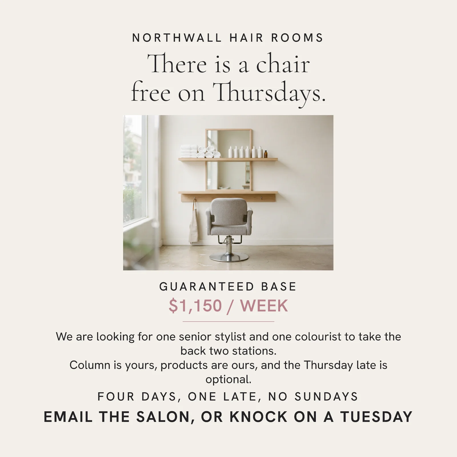 Pearl Inset Plate Hair Rooms Hiring Instagram Ad — 1:1 Instagram ad template