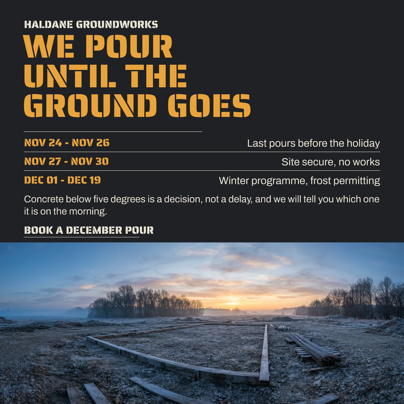 Groundworks Winter Shutdown Stencil LinkedIn Ad — 1:1 LinkedIn ad template