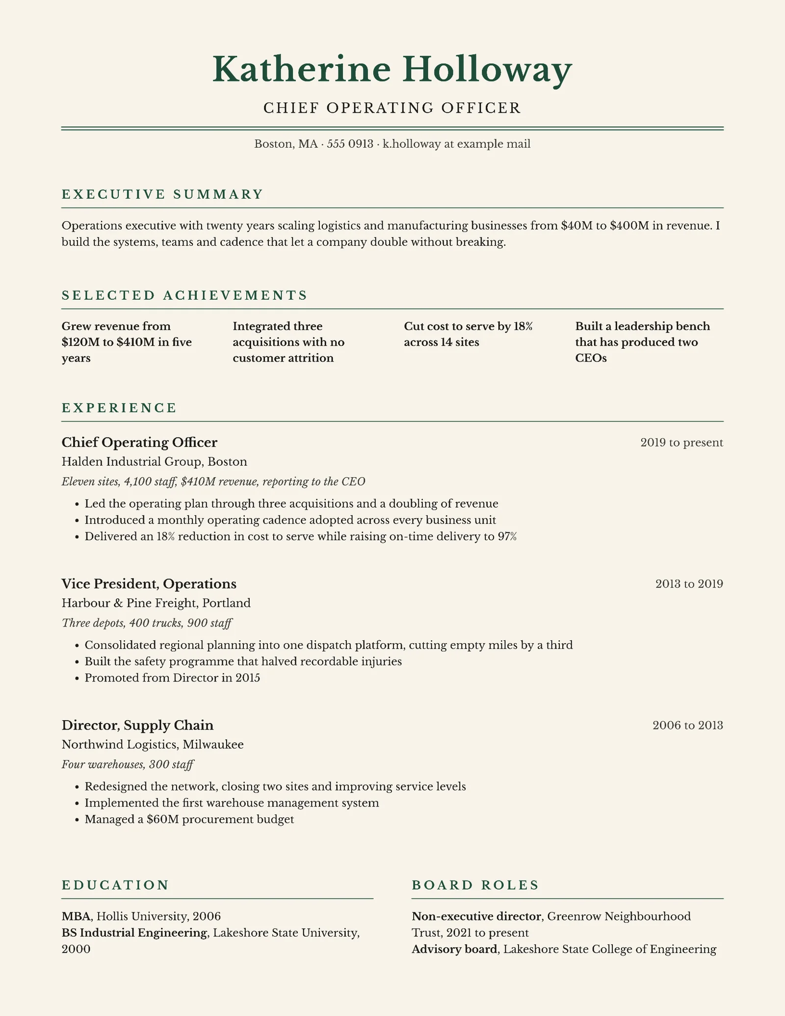 Professional Executive COO Résumé — 2-page Resume template, page 1 of 2