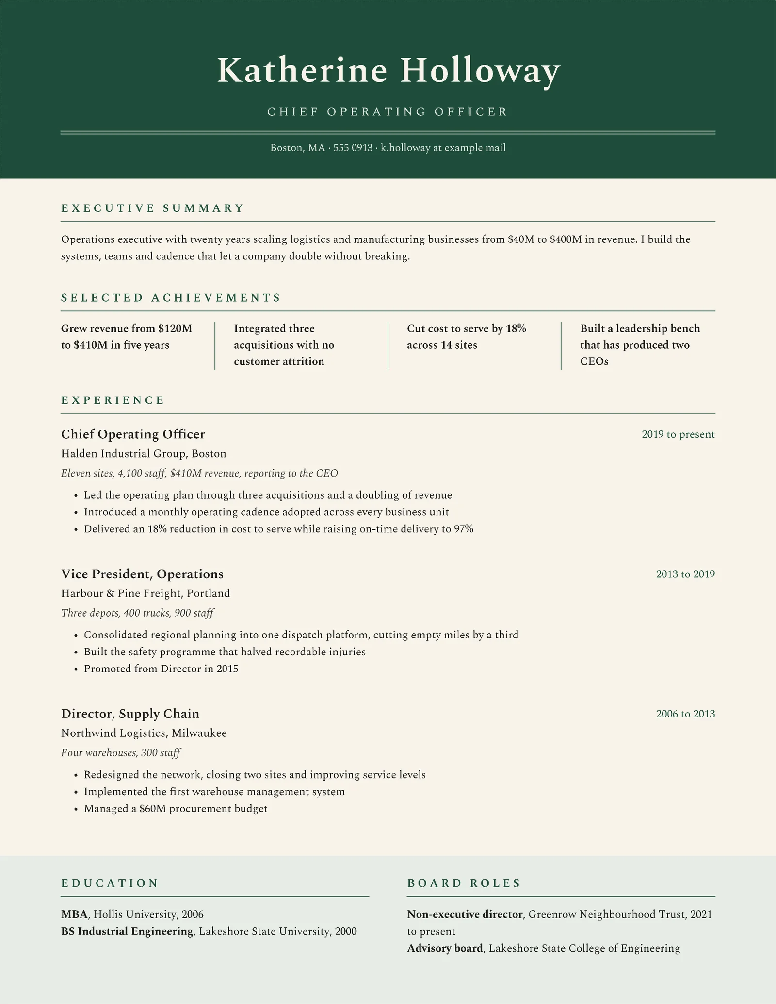 Professional Executive COO Résumé — 2-page Resume template, page 2 of 2