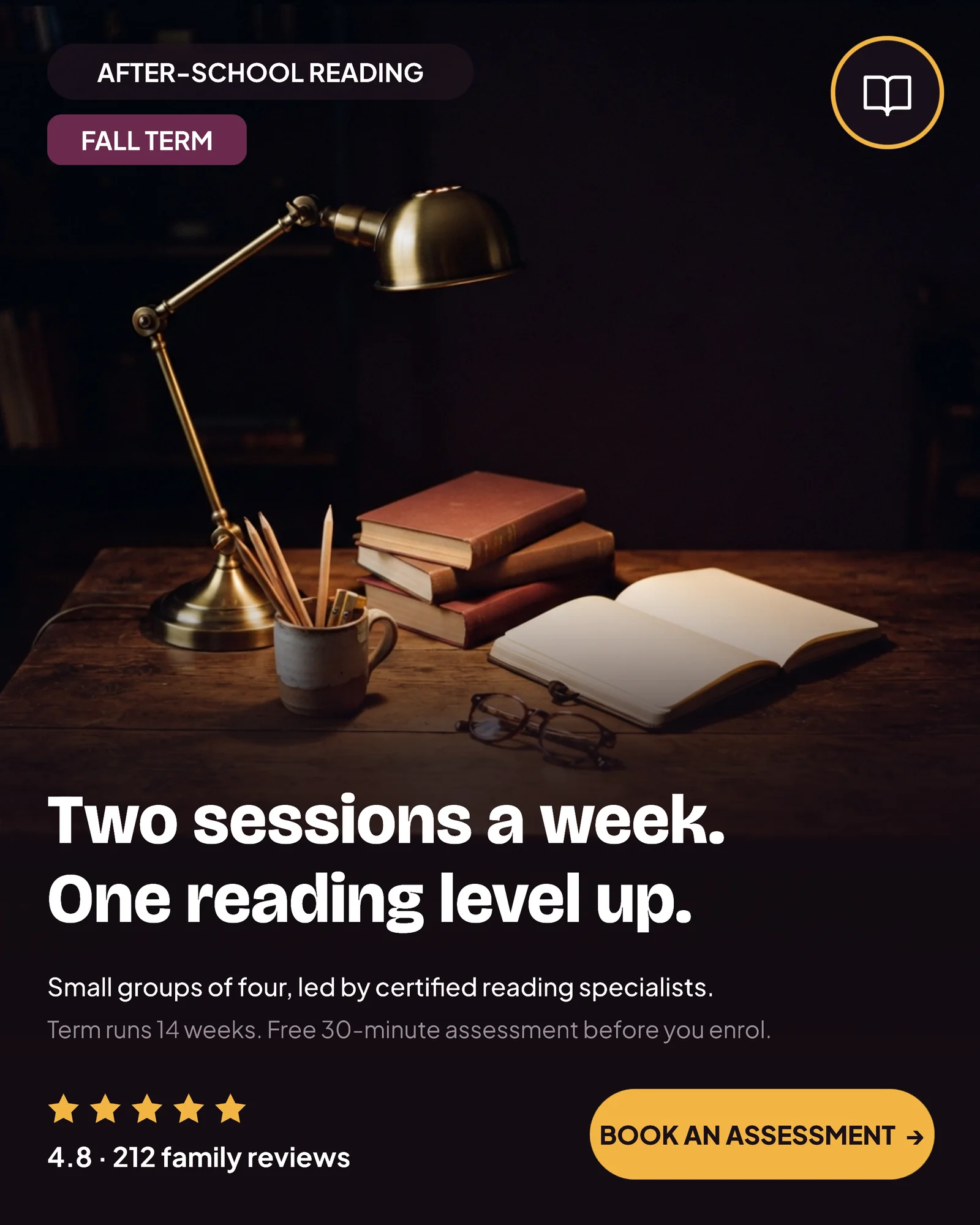 Plum Photo Hero Reading Tutoring Instagram Ad — 4:5 Instagram ad template