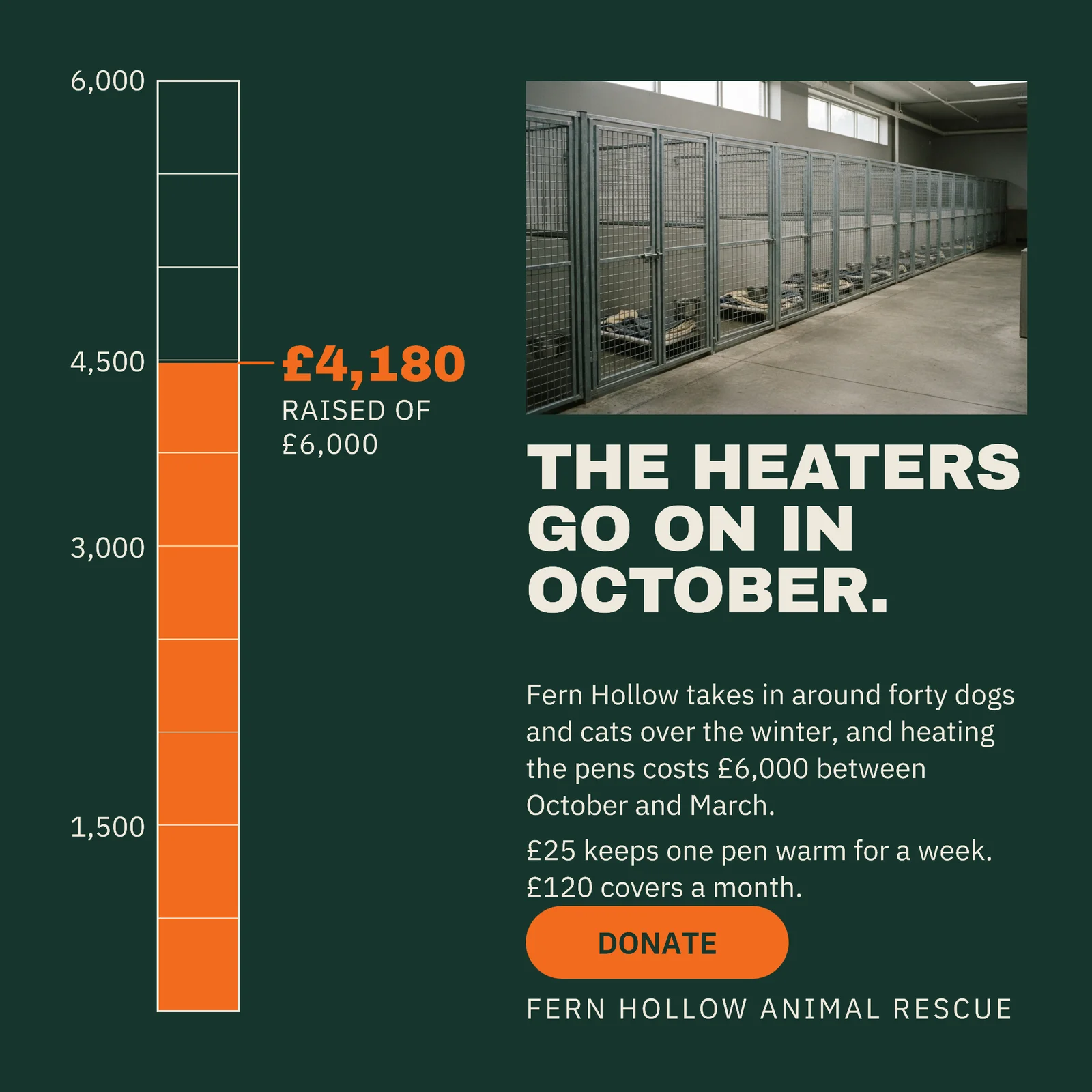 Spruce Orange Goal Thermometer Animal Rescue Winter Kennels Instagram Ad — 1:1 Instagram ad template