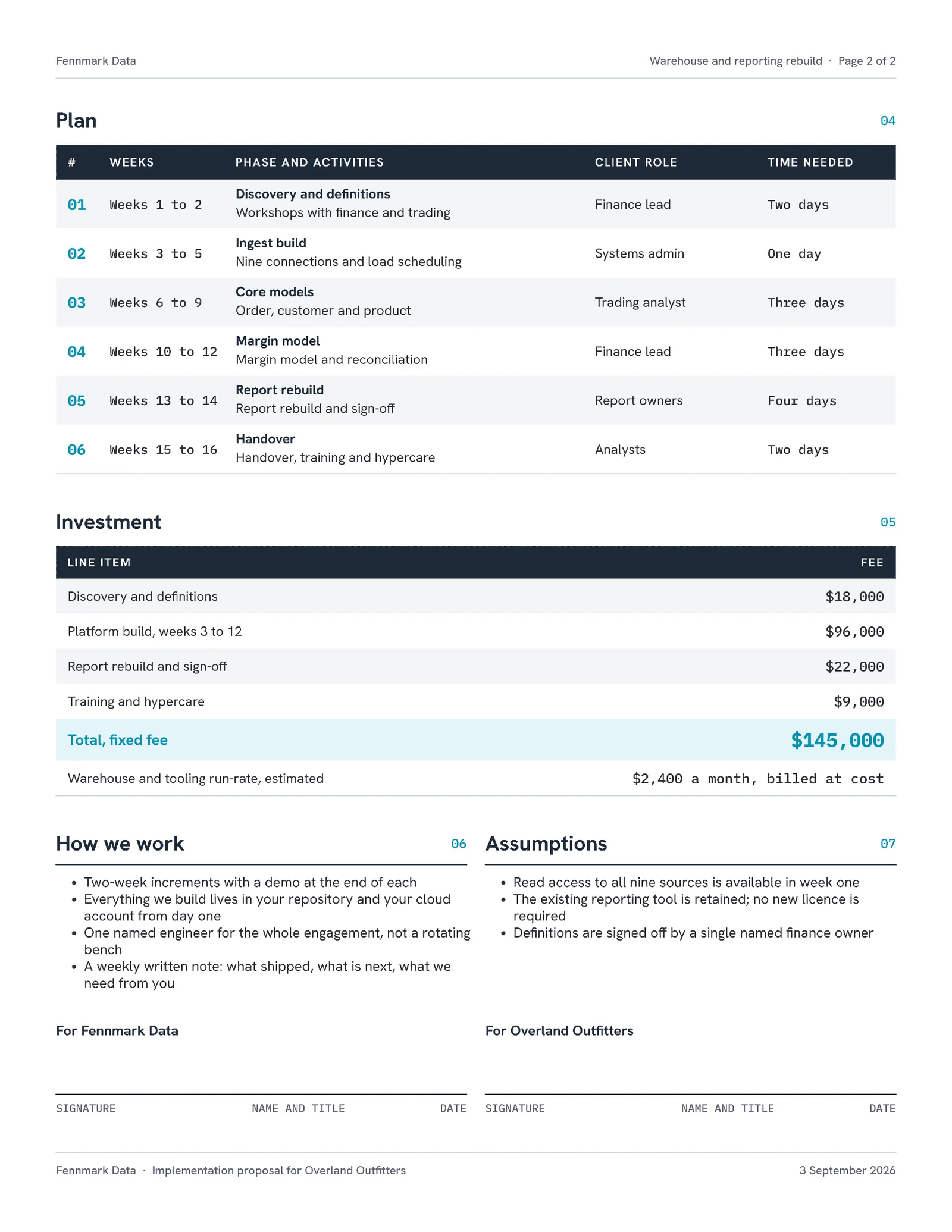 Slate Cyan Data Platform Modernisation Proposal — 2-page Proposal template, page 2 of 2