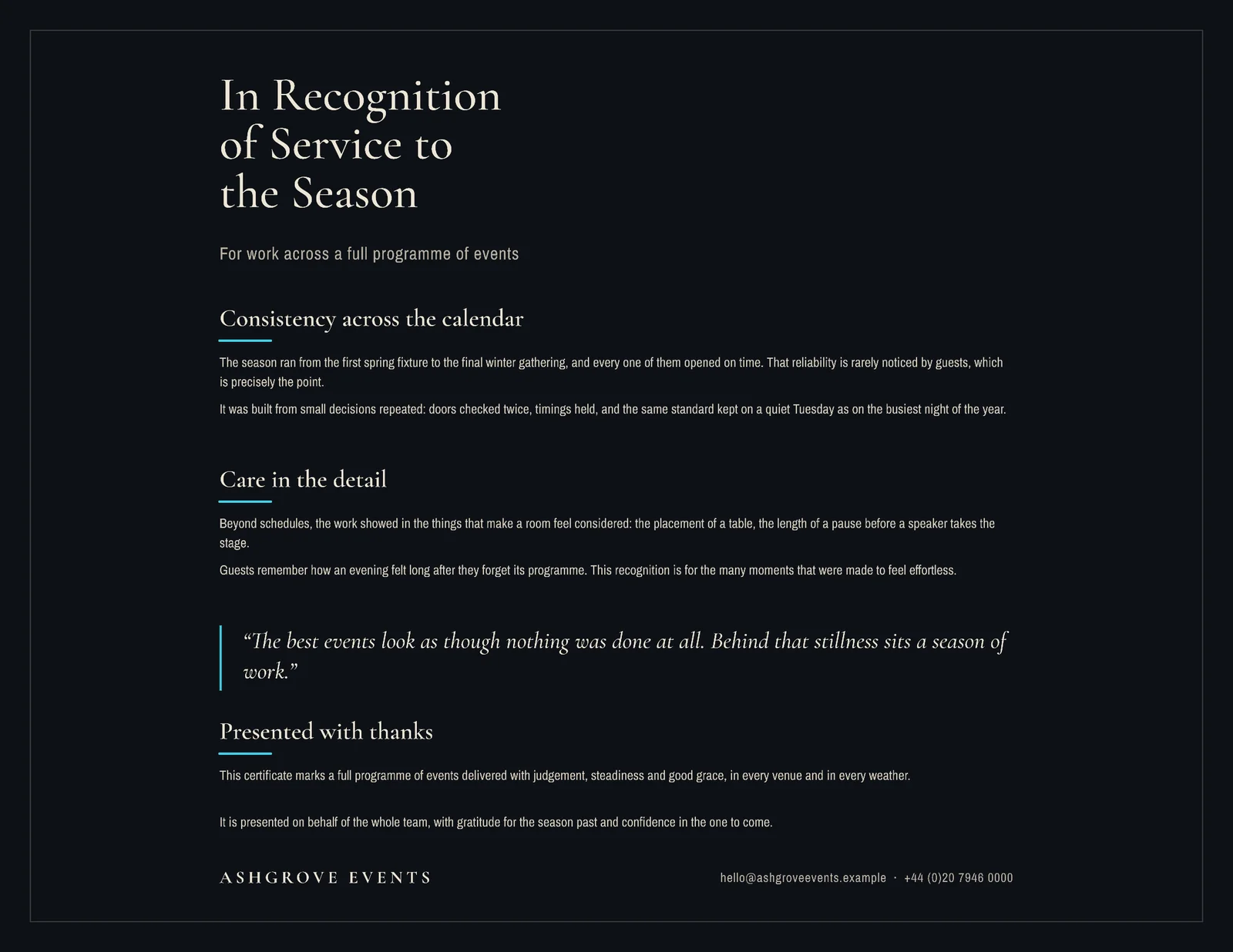 Service To The Season Certificate — Letter landscape Certificate template