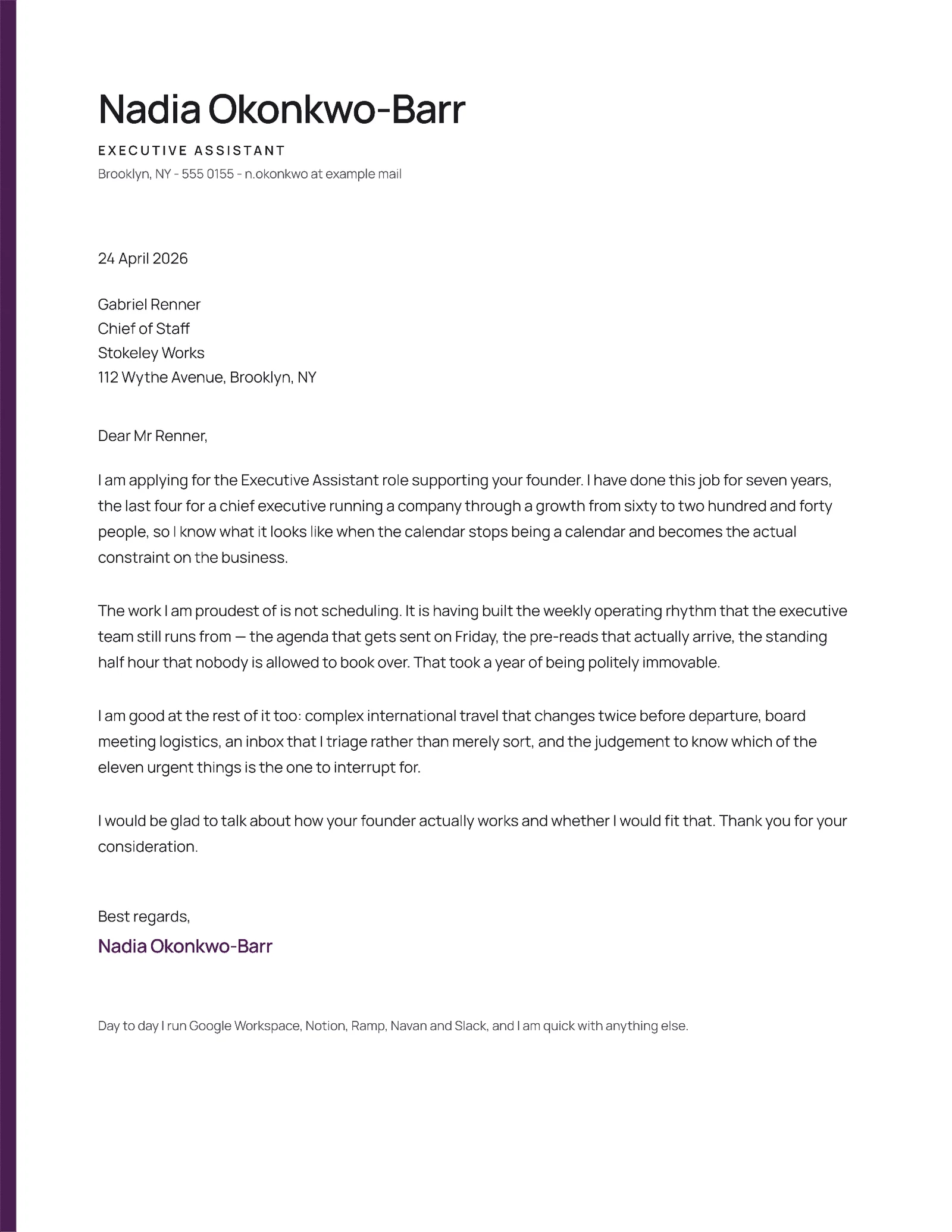 Executive Assistant Cover Letter — Letter Cover letter template