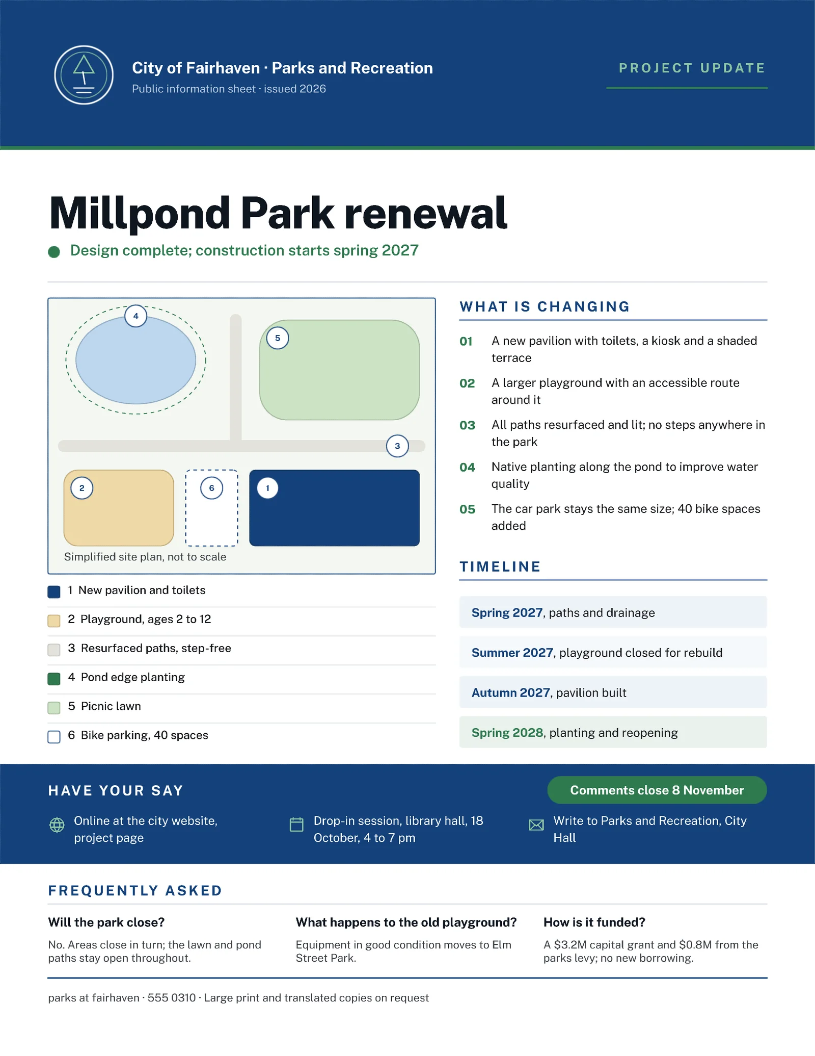 Site Plan Park Redevelopment Notice — 2-page One pager template, page 2 of 2