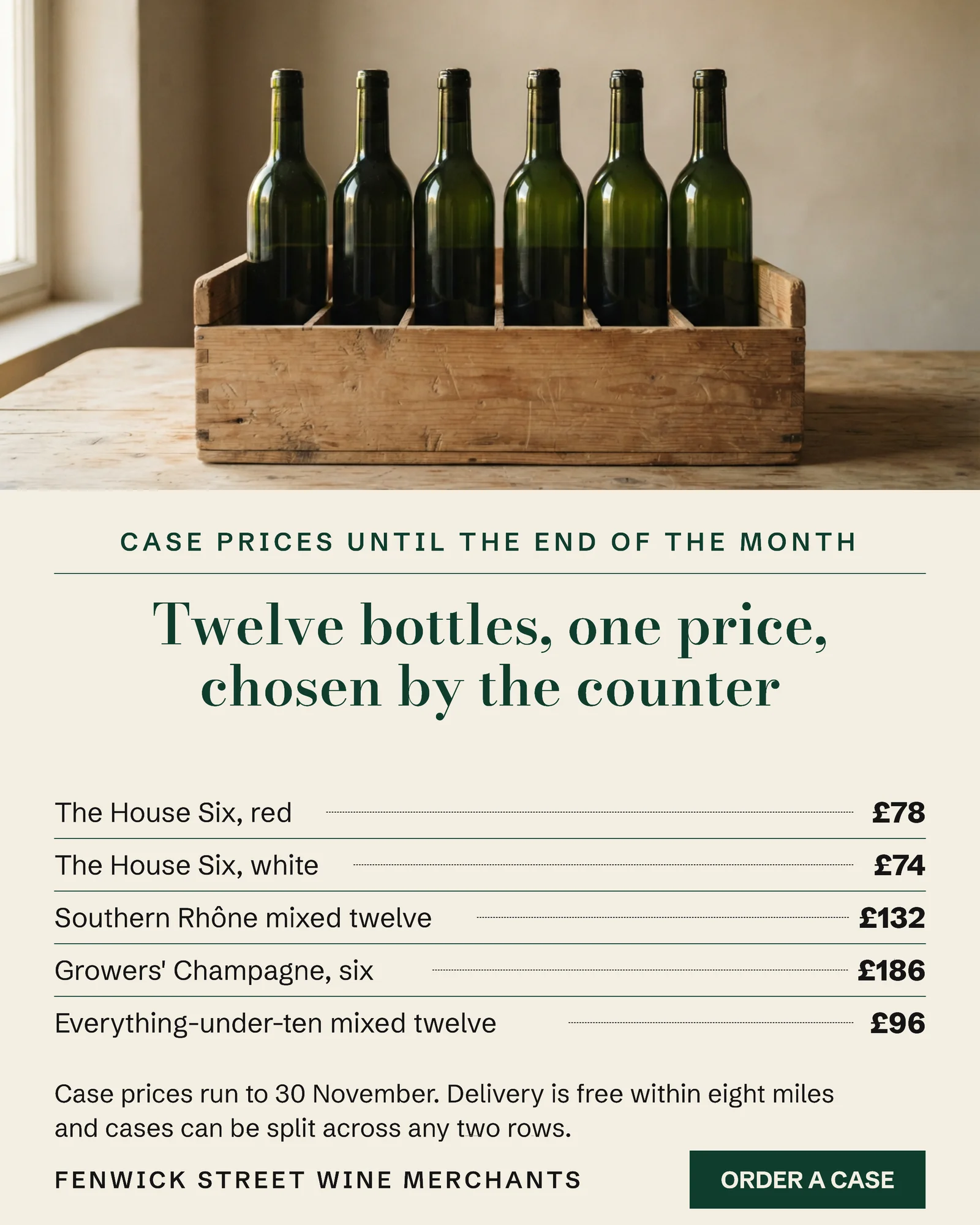 Cream Bottle Green Ruled Price List Wine Merchant Case Prices Instagram Ad — 4:5 Instagram ad template
