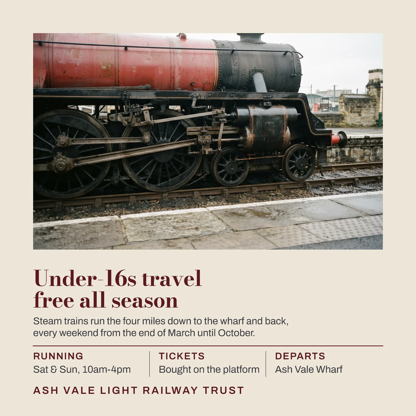 Oxblood Framed Inset Heritage Railway Free Entry Facebook Ad — 1:1 Facebook ad template