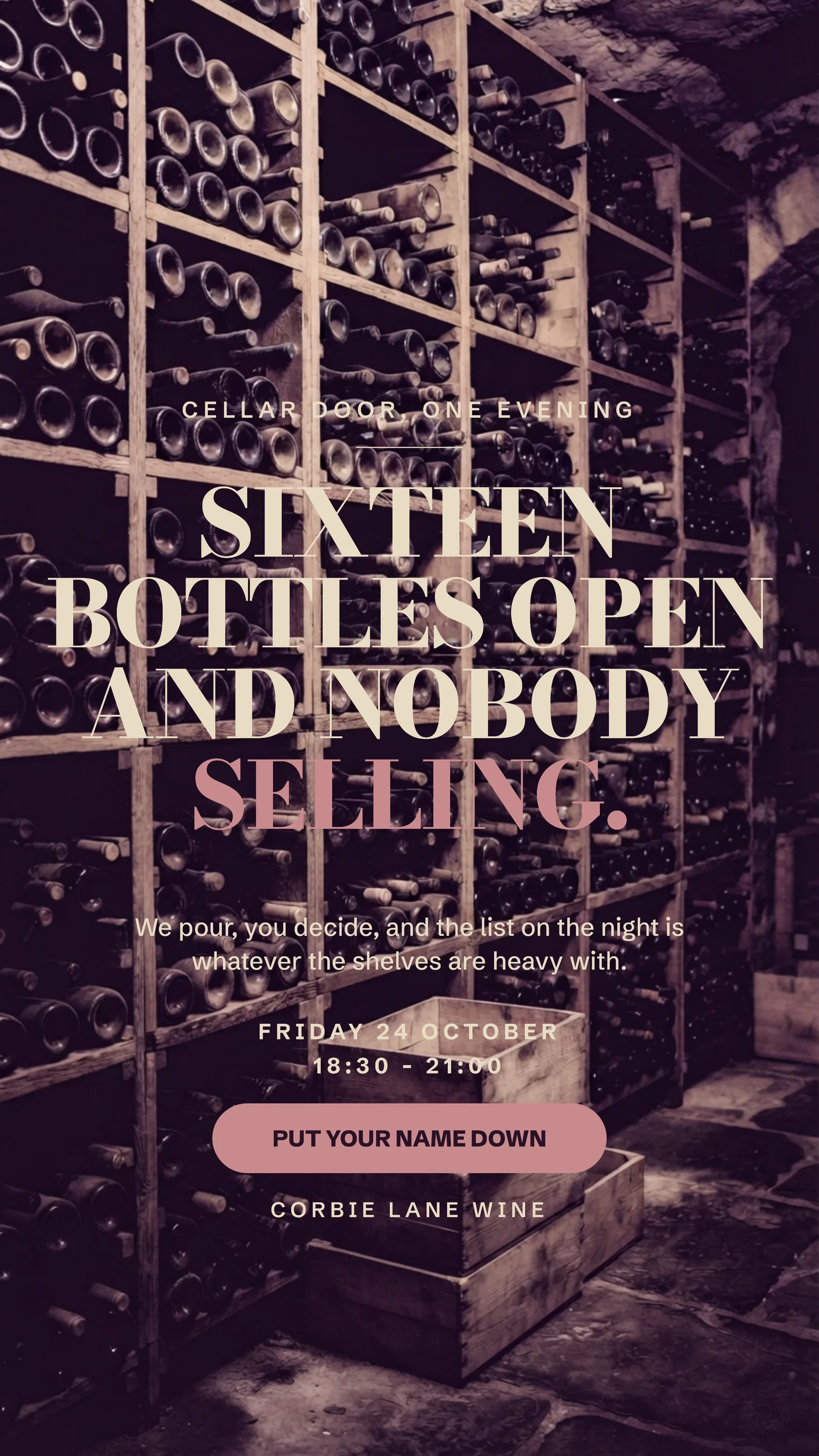 Aubergine Oat Duotone Cellar Wine Shop Open Evening Instagram Story — 9:16 Instagram story template