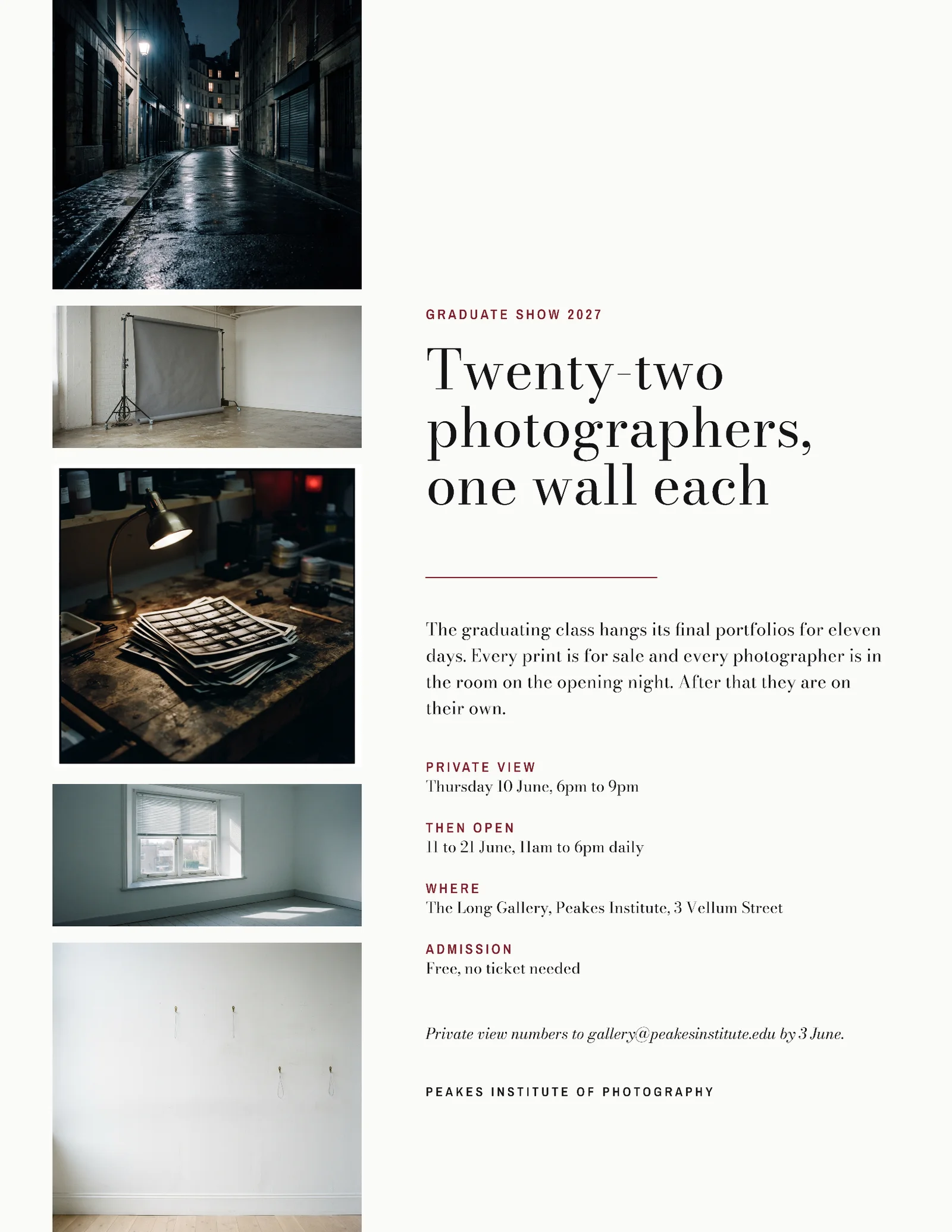 Chalk Gallery Column Photography School Portfolio Show Invitation — Letter Invitation template