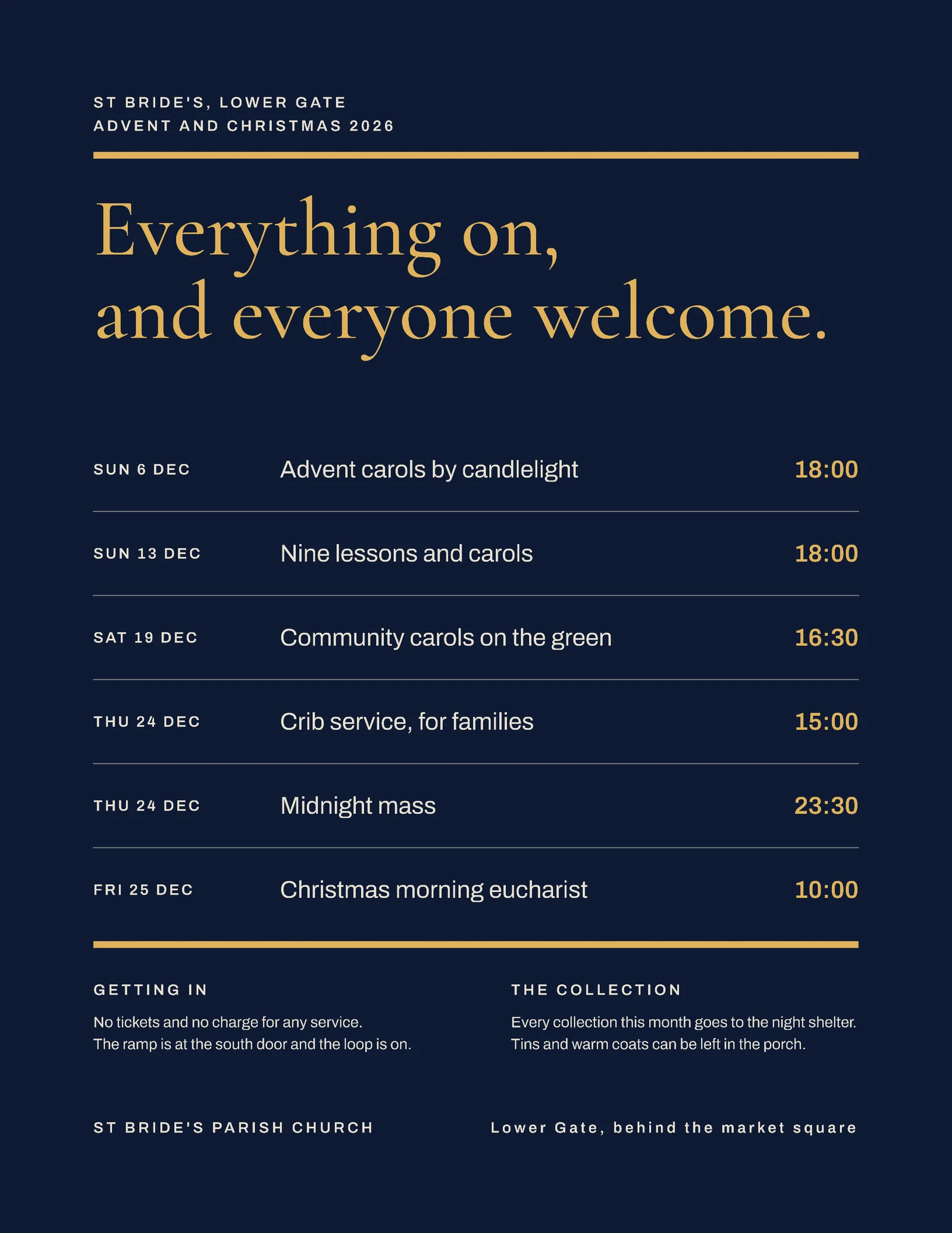 Midnight Service Times Carol Services Flyer — Letter Flyer template