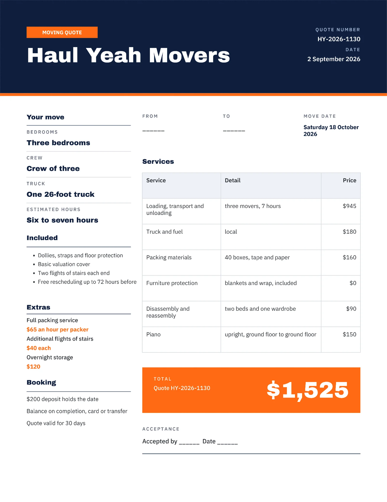 Bold Residential Moving Quote — 2-page Quote template, page 2 of 2