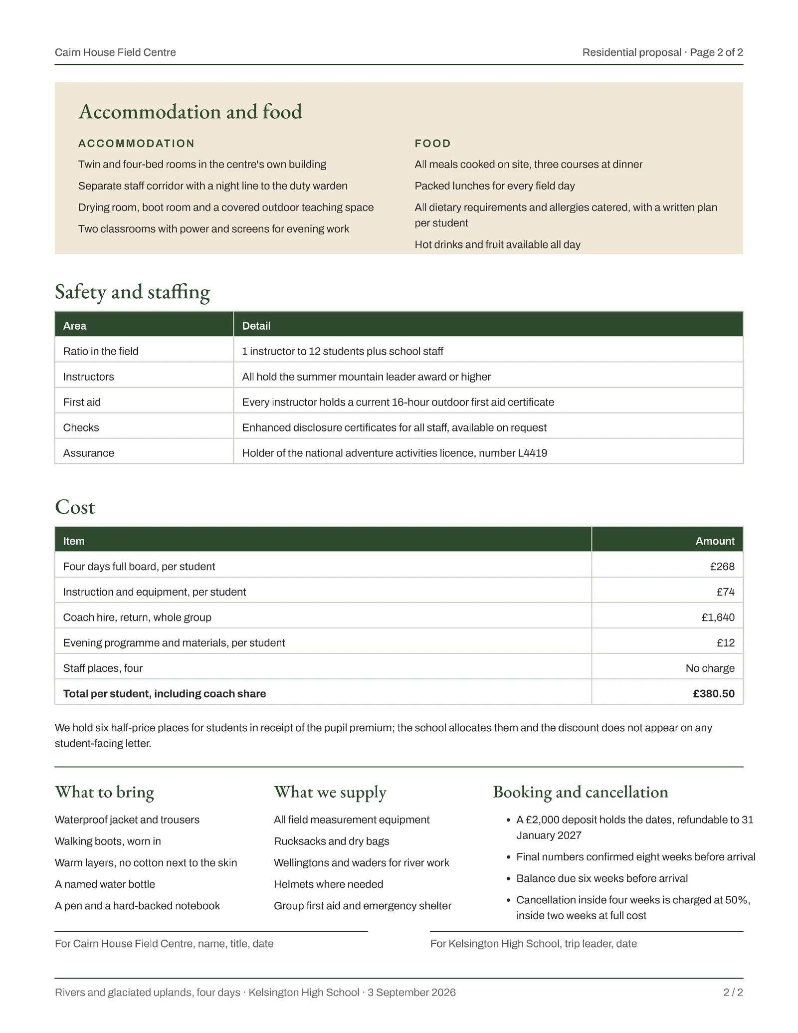 Moss Sand Day Grid Residential Field Trip Proposal — 2-page Proposal template, page 2 of 2