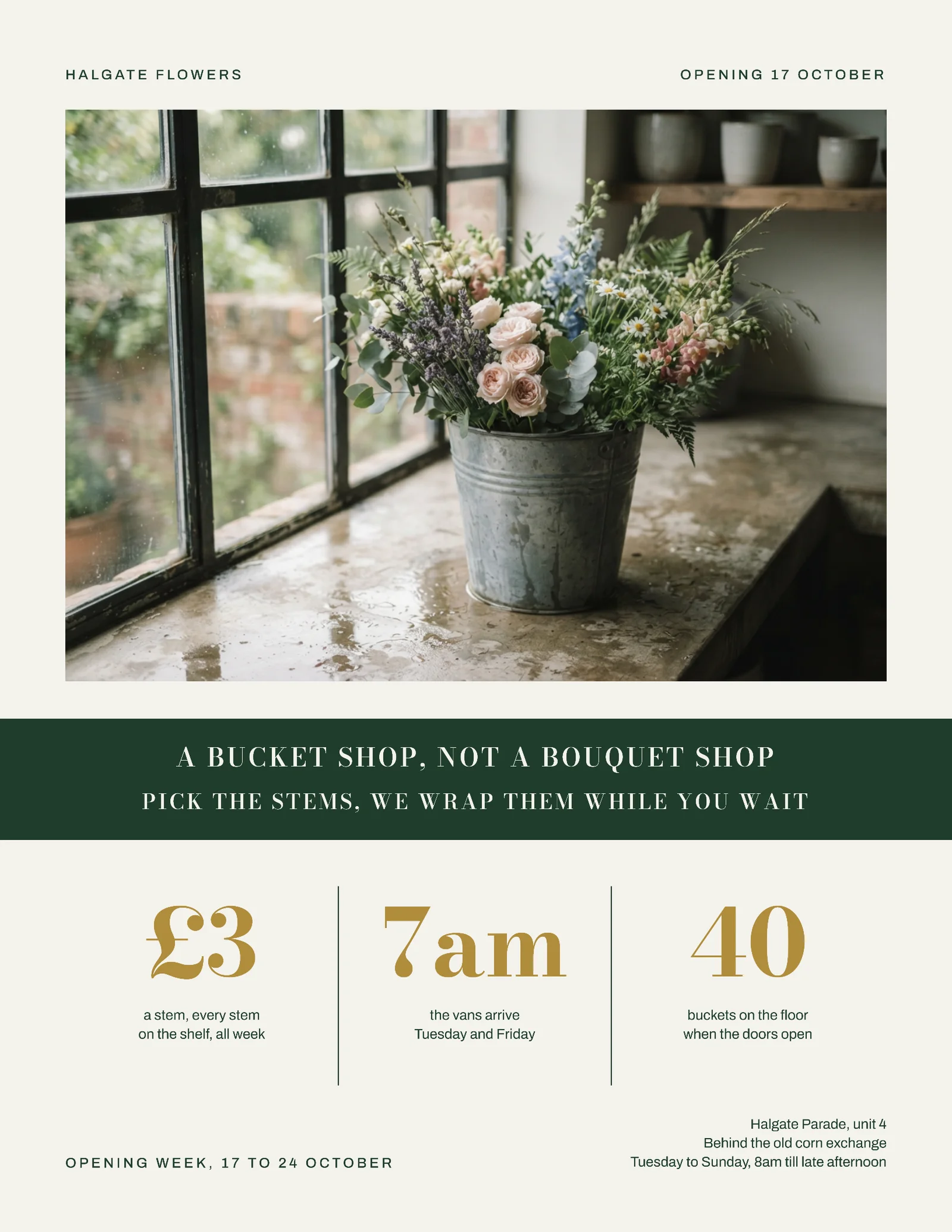 Chalk Forest Brass Object Hero Florist Grand Opening Flyer — Letter Flyer template