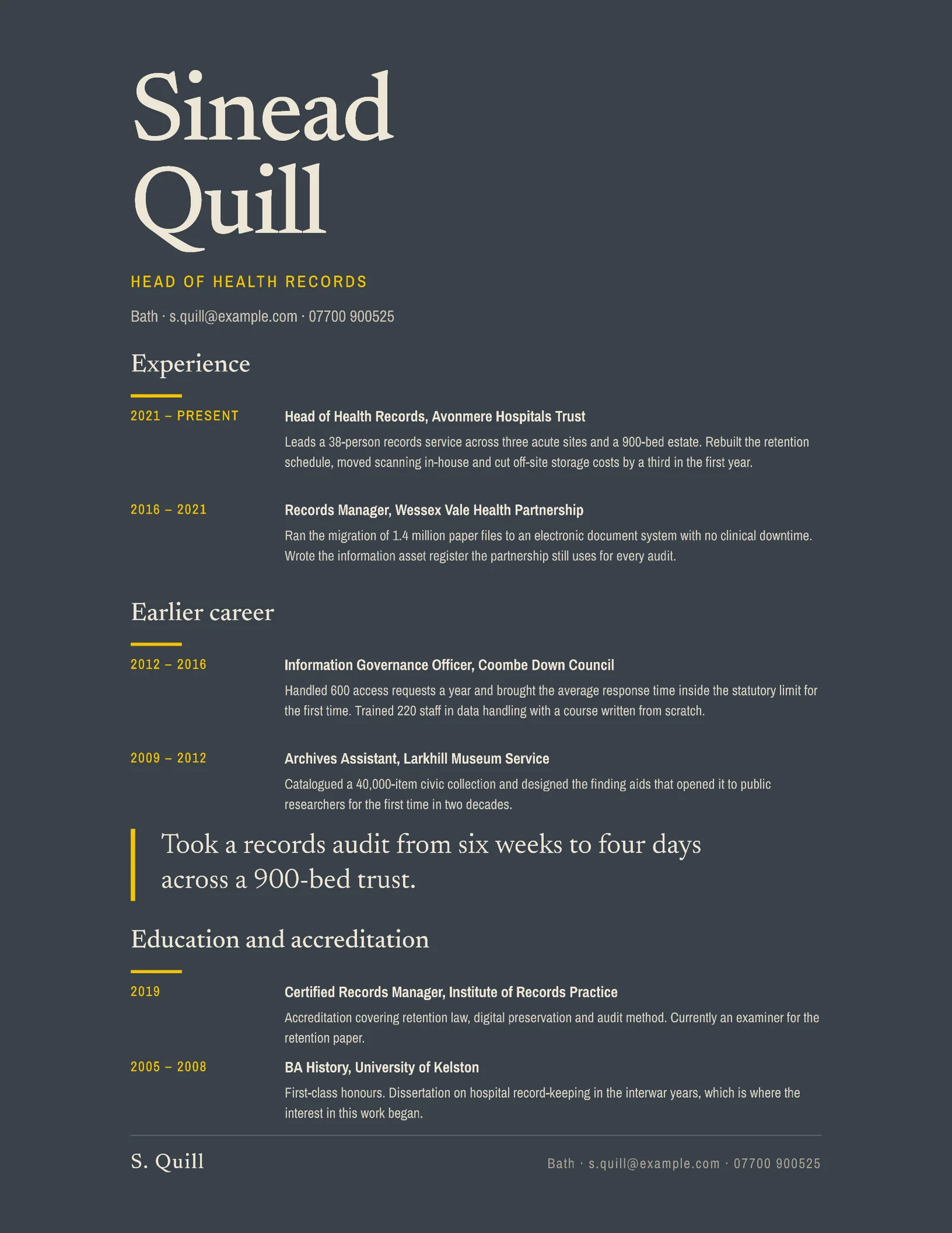 Records Manager Resume — Letter Resume template
