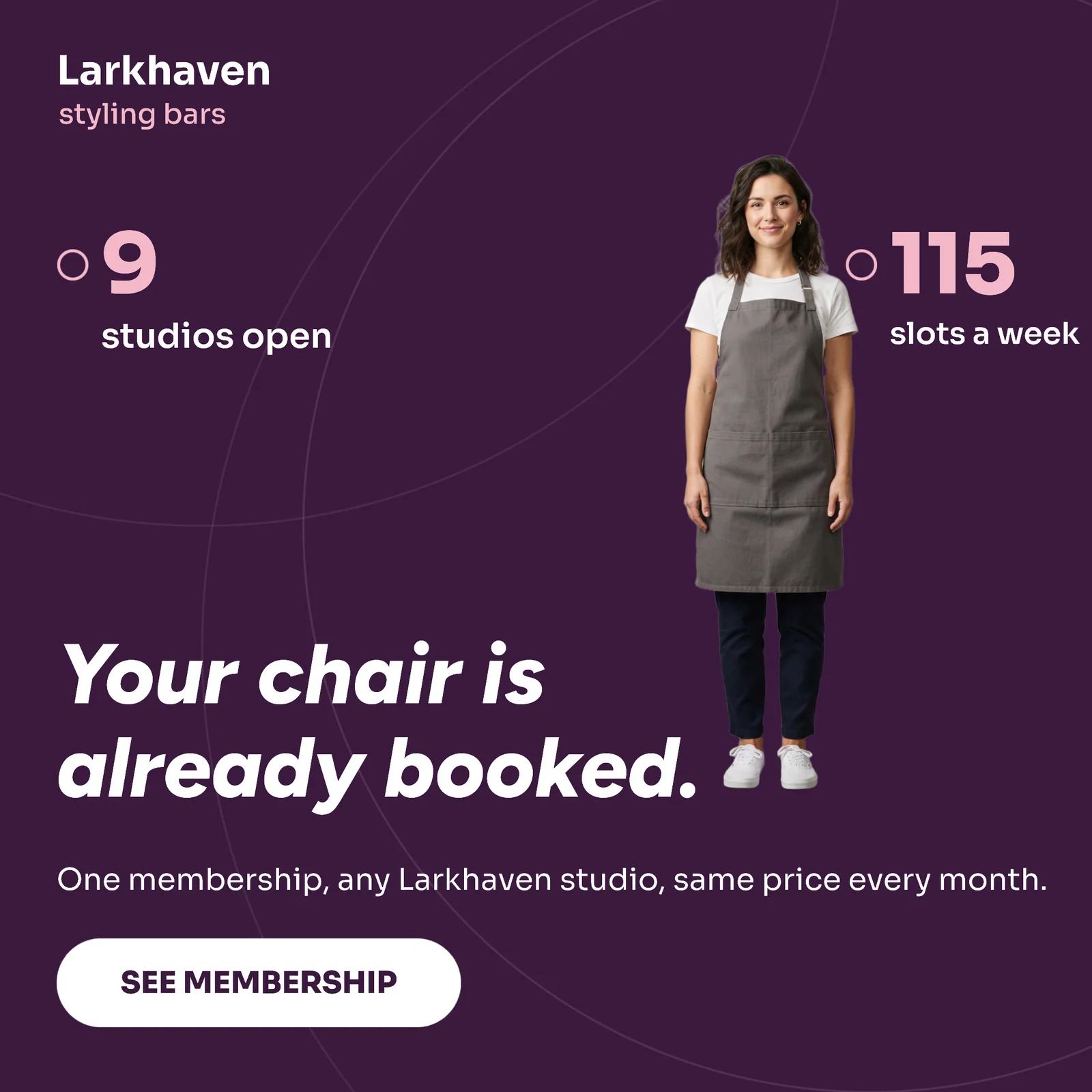 Plum cutout portrait blow-dry membership Instagram ad — 1:1 Instagram ad template