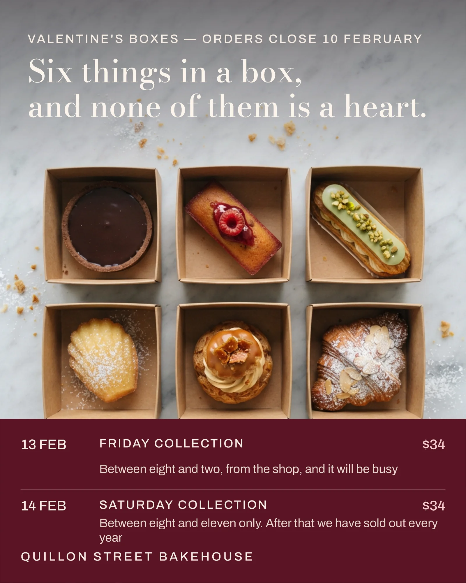 Burgundy Foot Band Bakery Valentines Boxes Instagram Ad — 4:5 Instagram ad template