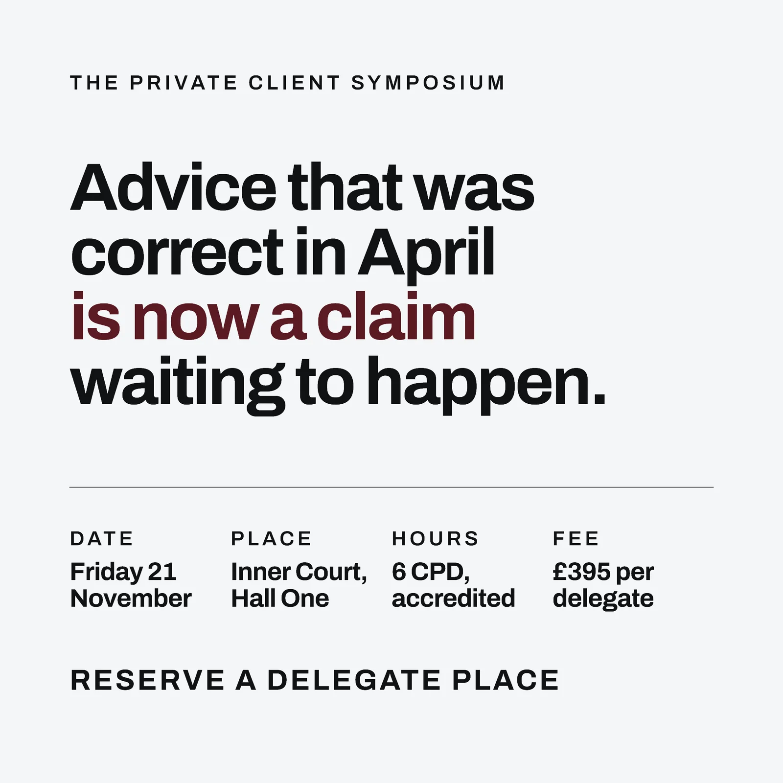 White Oxblood Swiss Grid Private Client Symposium LinkedIn Ad — 1:1 LinkedIn ad template