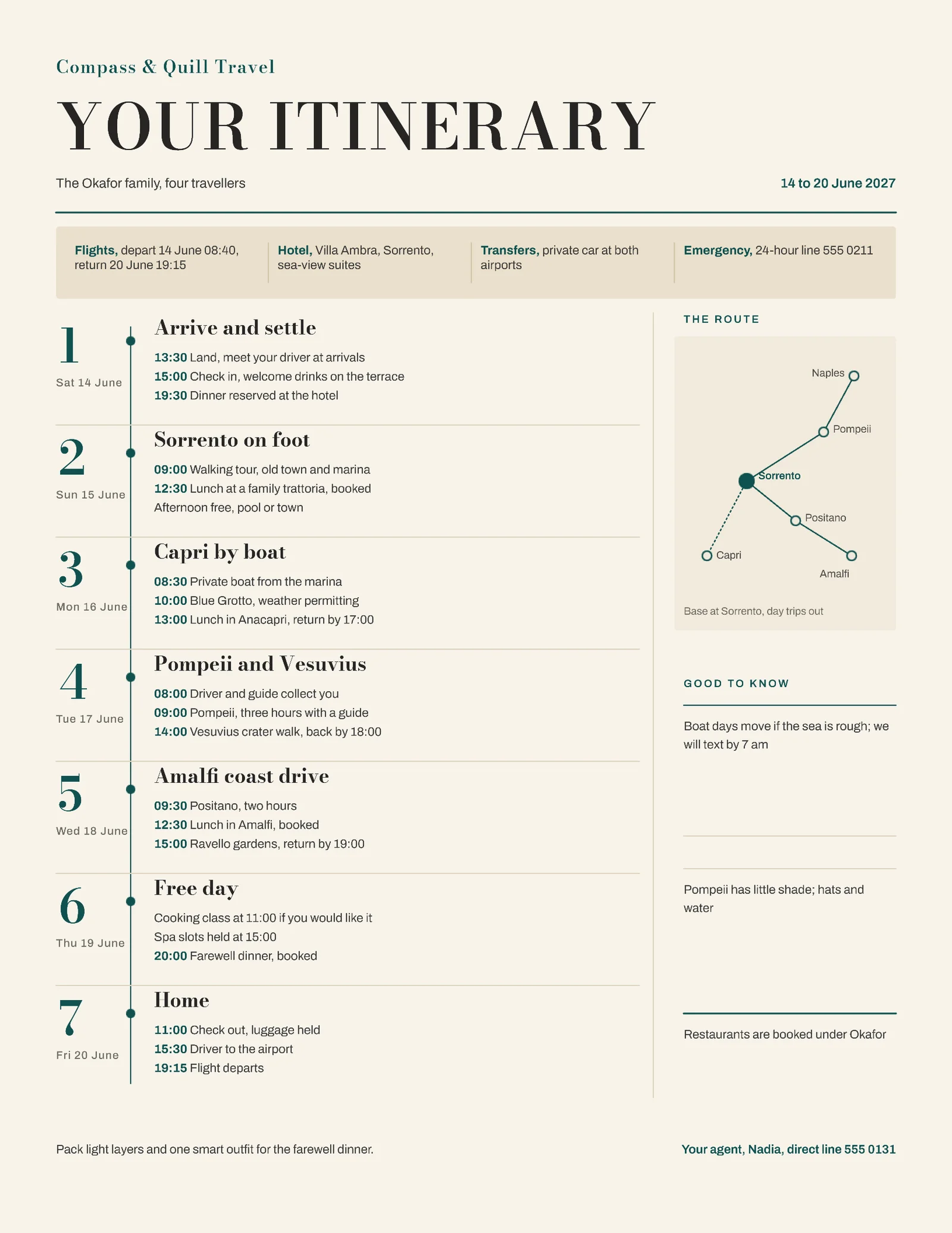 Itinerary Days Client Travel Sheet — Letter One pager template