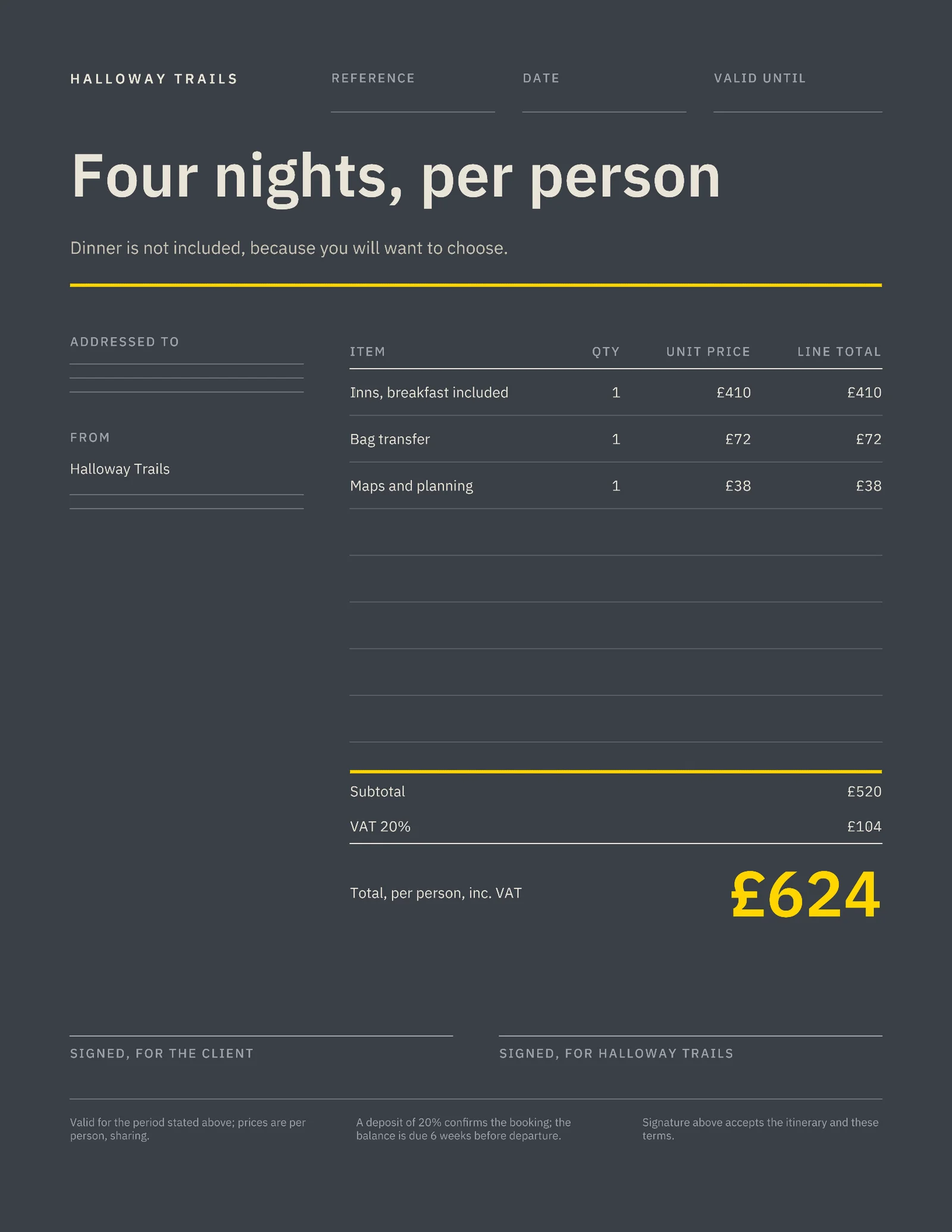 Trip Costs Quote — 2-page Quote template, page 2 of 2