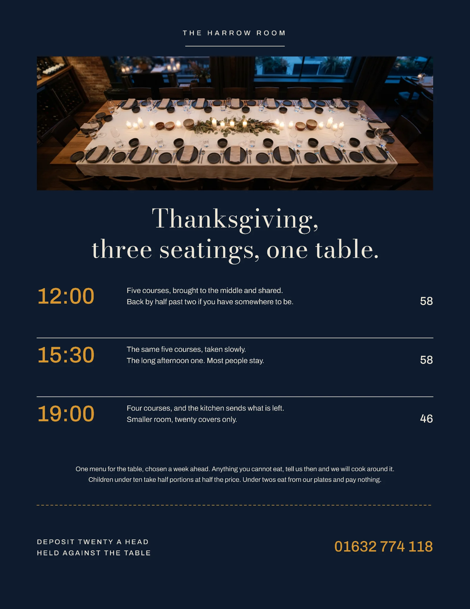 Navy Ticket Stub Restaurant Thanksgiving Seatings Flyer — Letter Flyer template