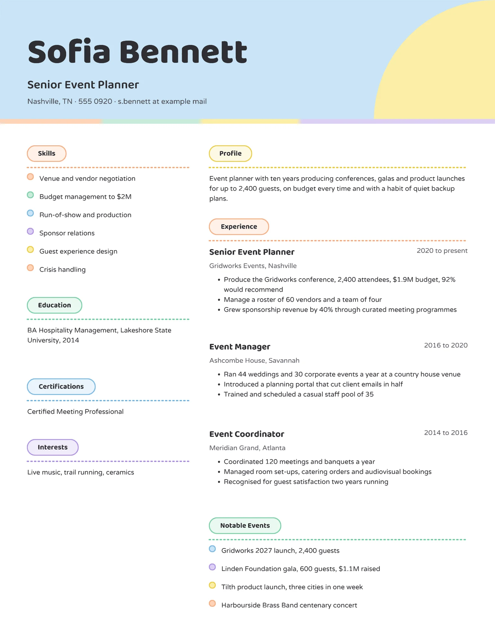 Colorful Tags Event Planner Résumé — 2-page Resume template, page 2 of 2