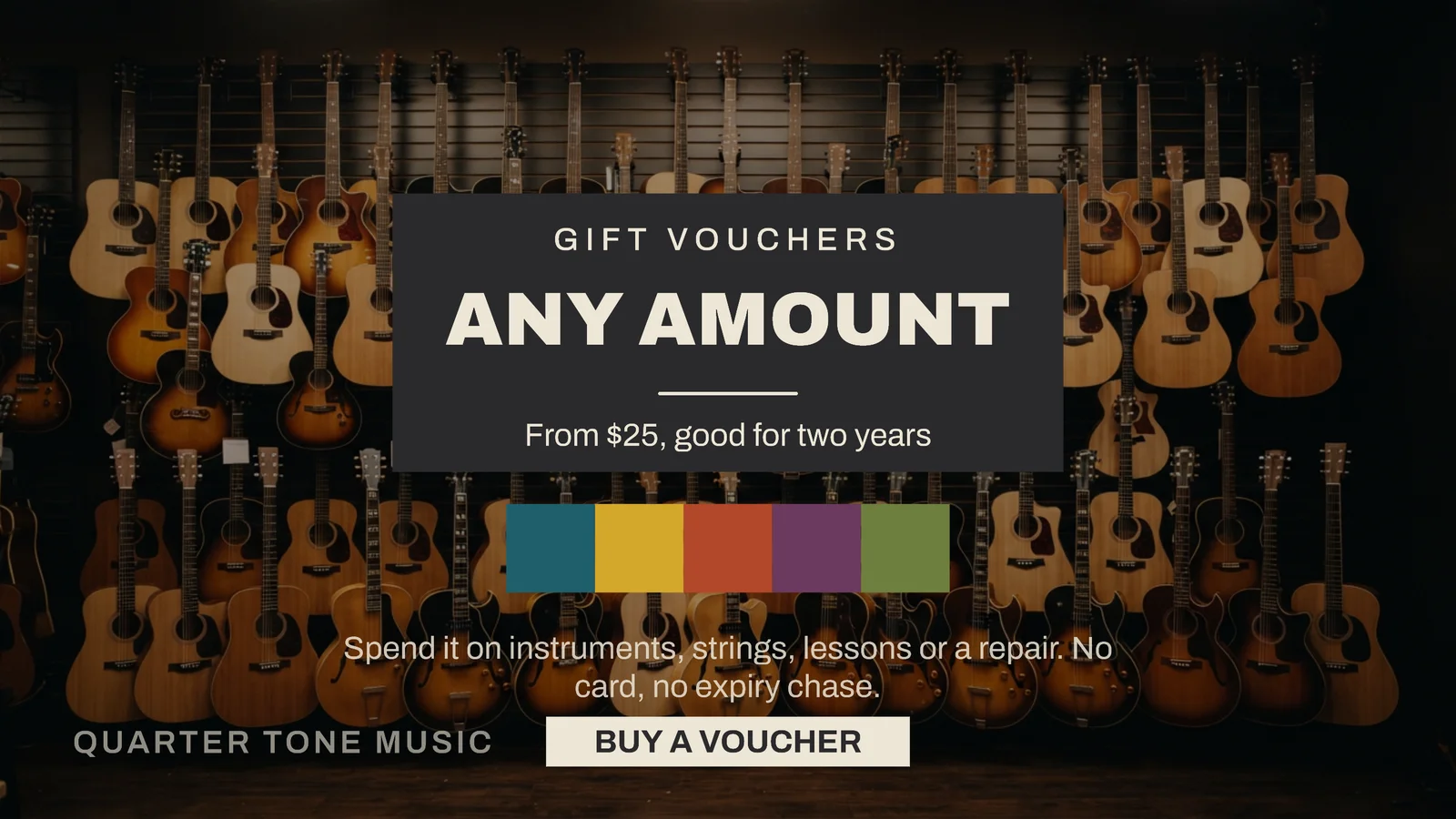 Charcoal Swatch Strip Instrument Shop Christmas Vouchers YouTube Ad — 16:9 YouTube ad template