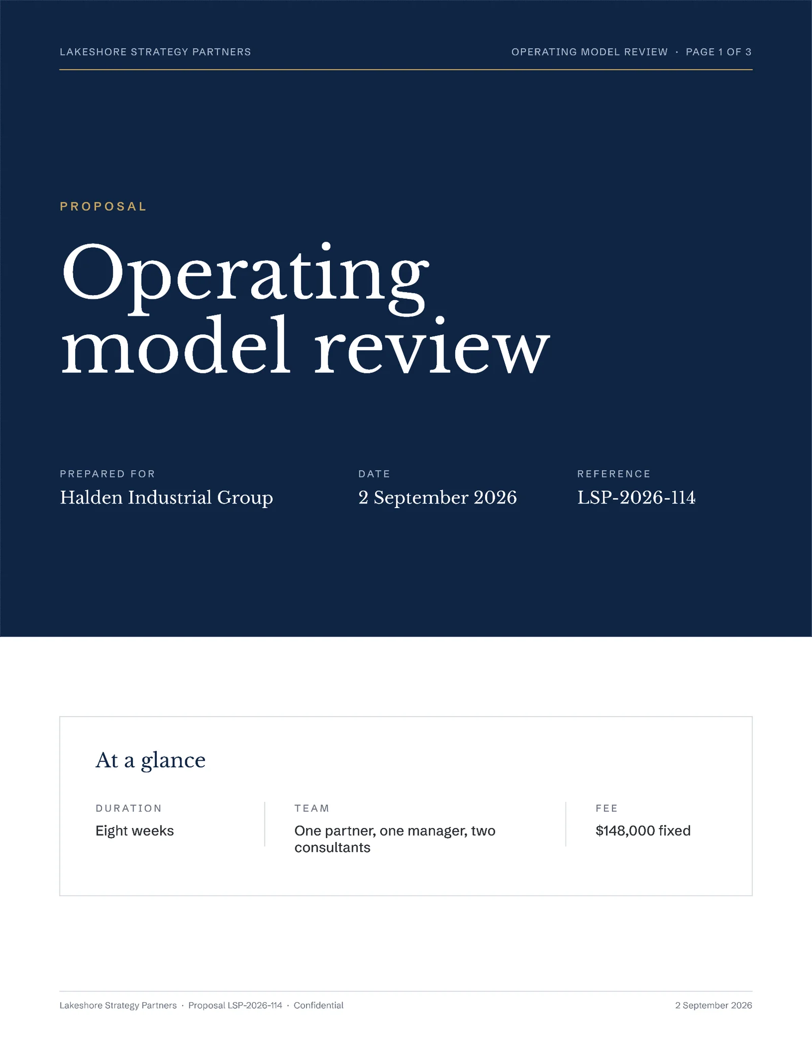 Corporate Consulting Engagement Proposal — 3-page Proposal template, page 1 of 3