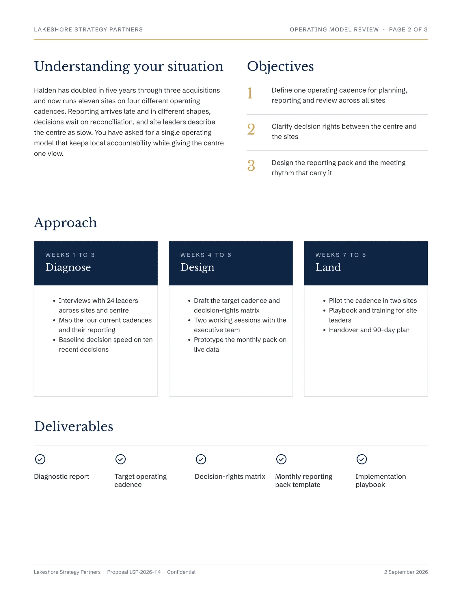 Corporate Consulting Engagement Proposal — 3-page Proposal template, page 2 of 3