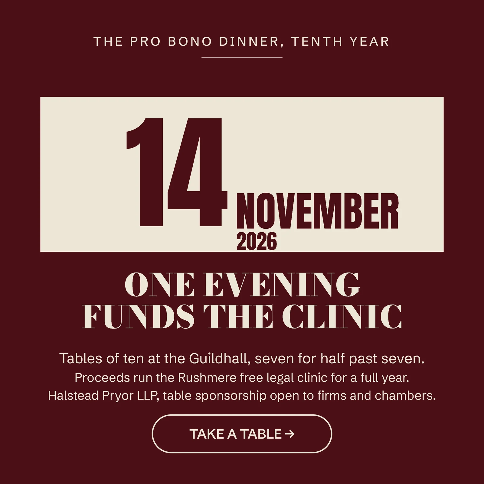 Date Plate Law Firm Pro Bono Dinner LinkedIn Ad — 1:1 LinkedIn ad template
