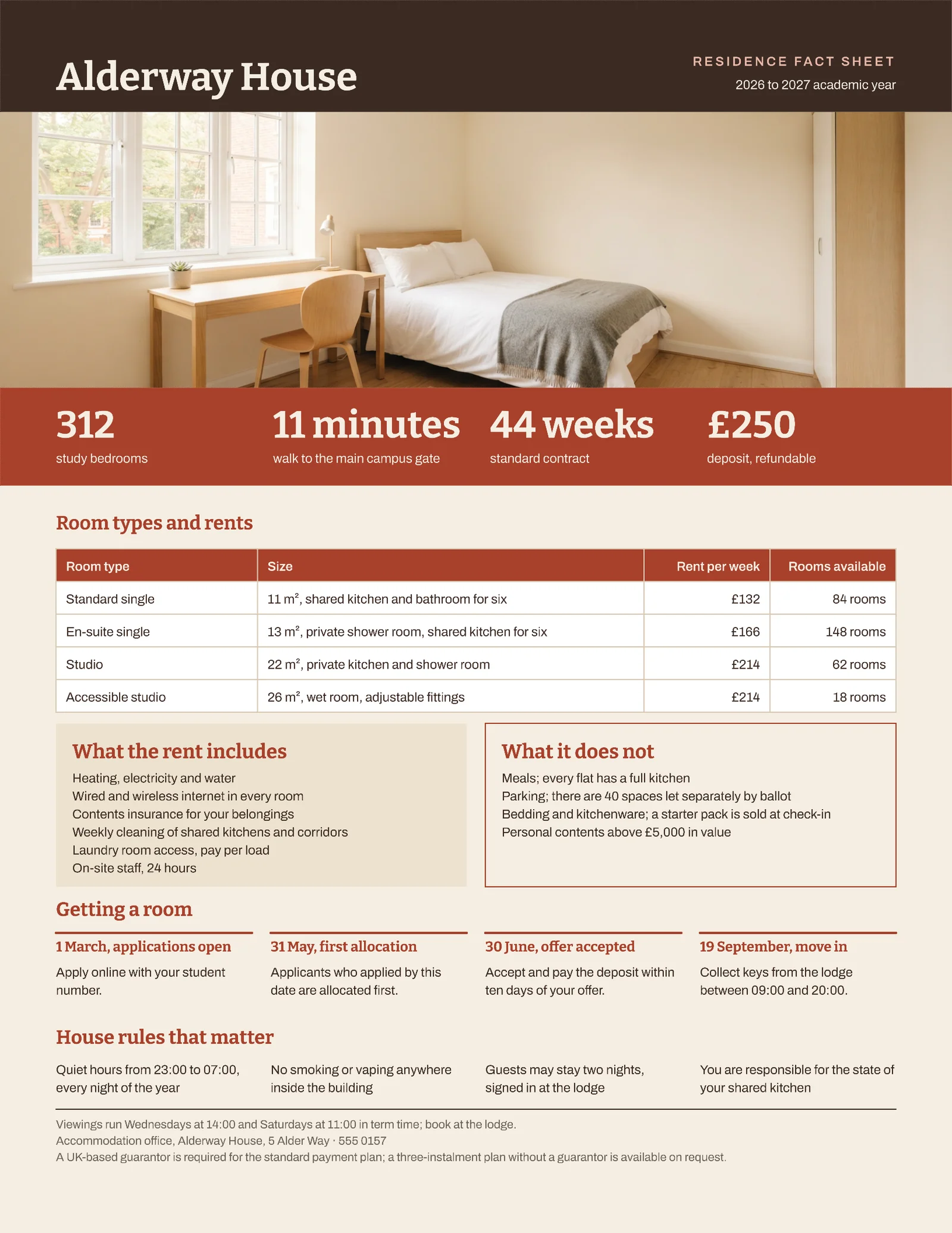 Brick Cream Residence Facts Student Accommodation One Pager — 2-page One pager template, page 2 of 2