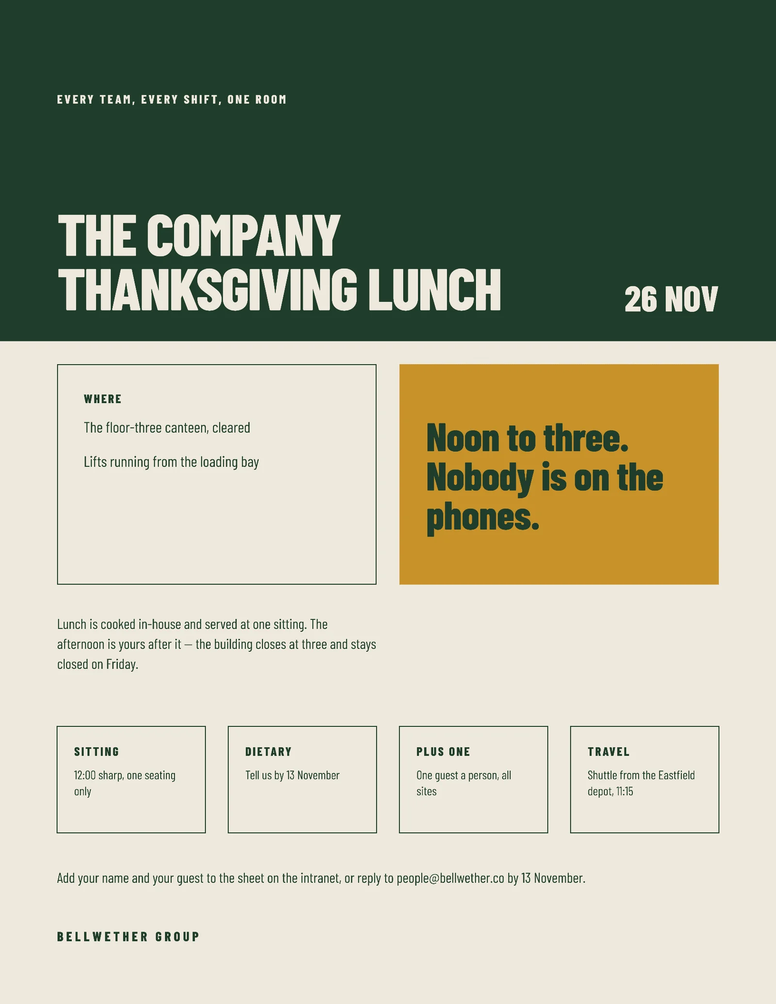 Forest Block Modern Team Thanksgiving Lunch Invitation — Letter Invitation template