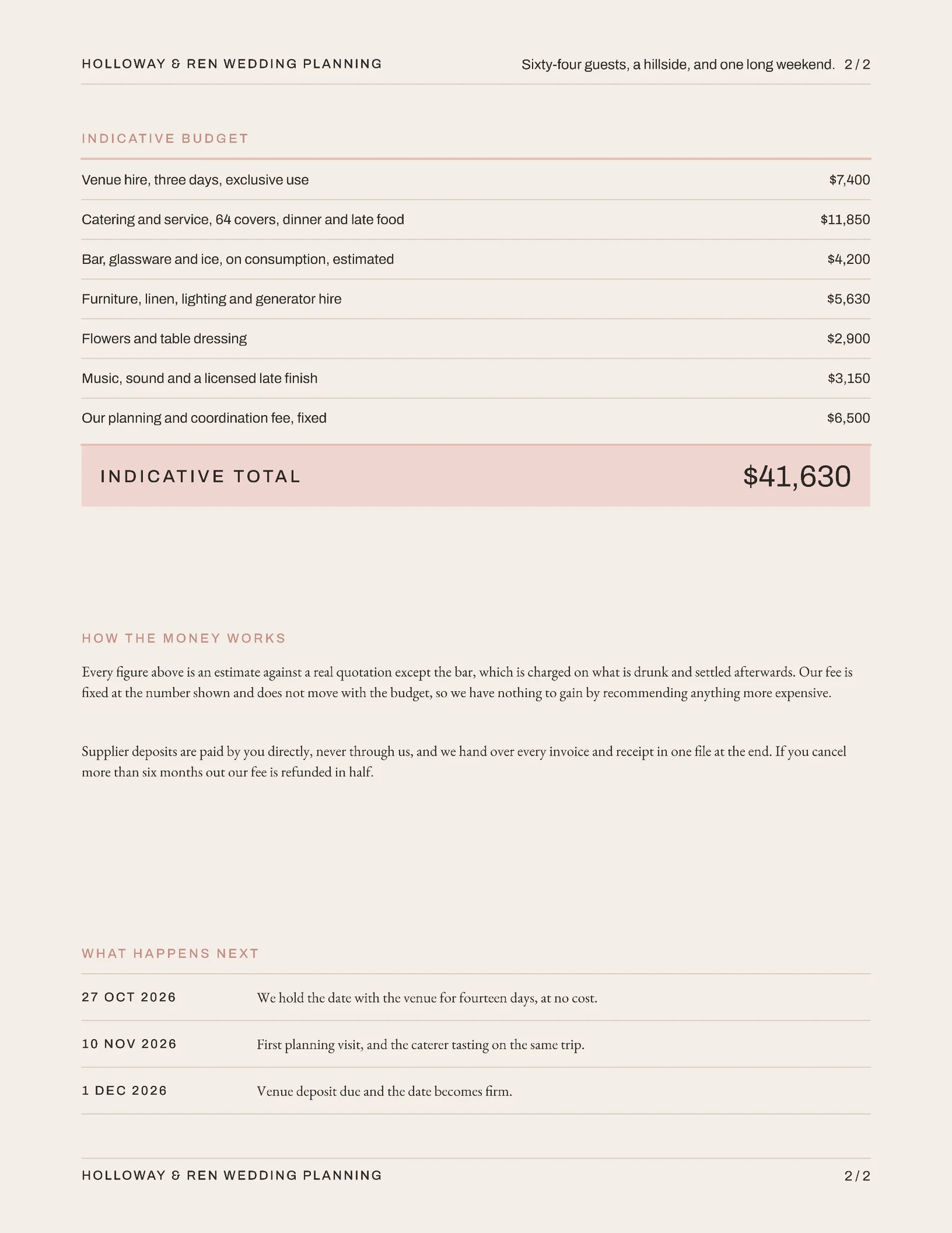 Blush Stone Editorial Inclusions Destination Wedding Proposal — 2-page Proposal template, page 2 of 2