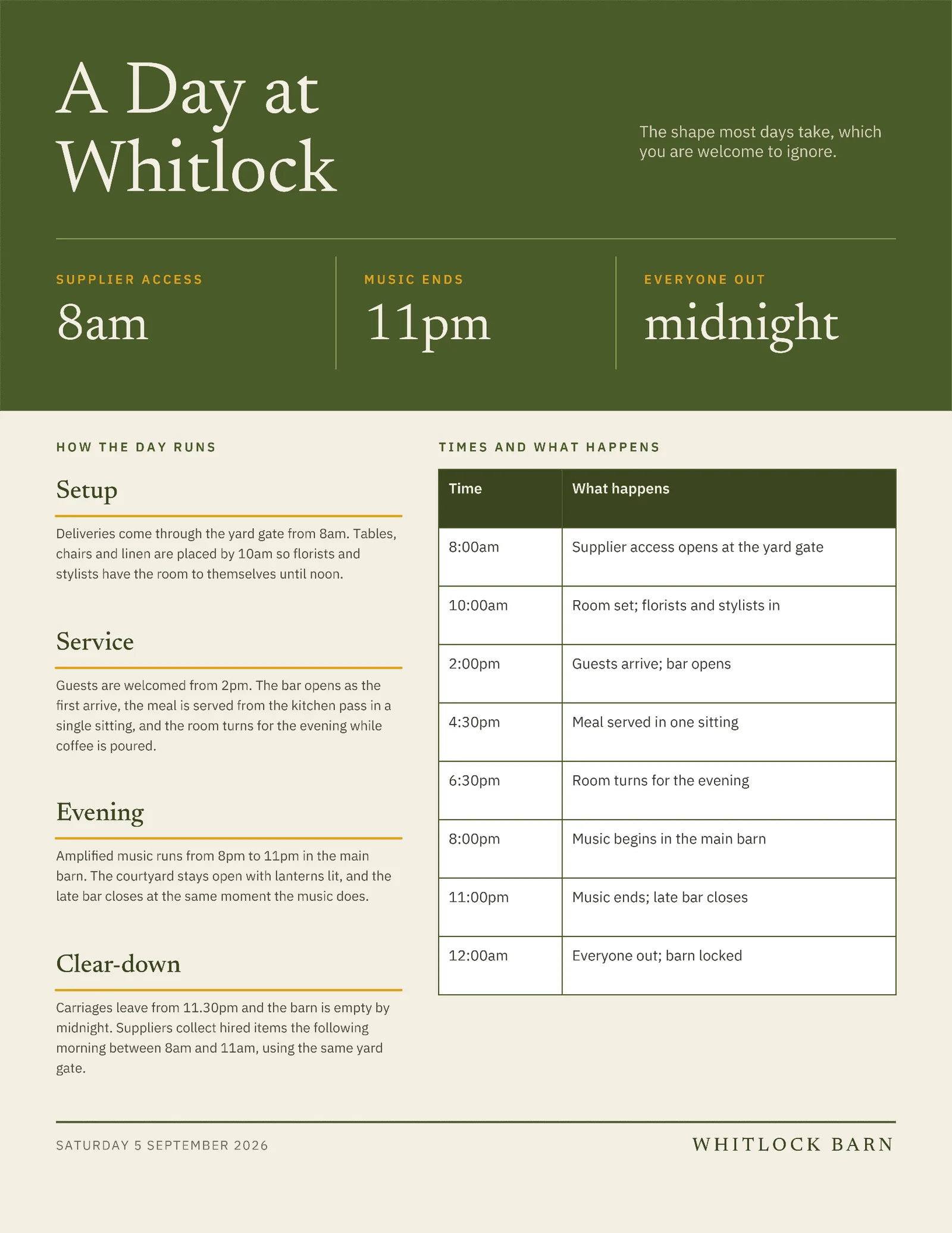Day Schedule One Pager — 2-page One pager template, page 2 of 2