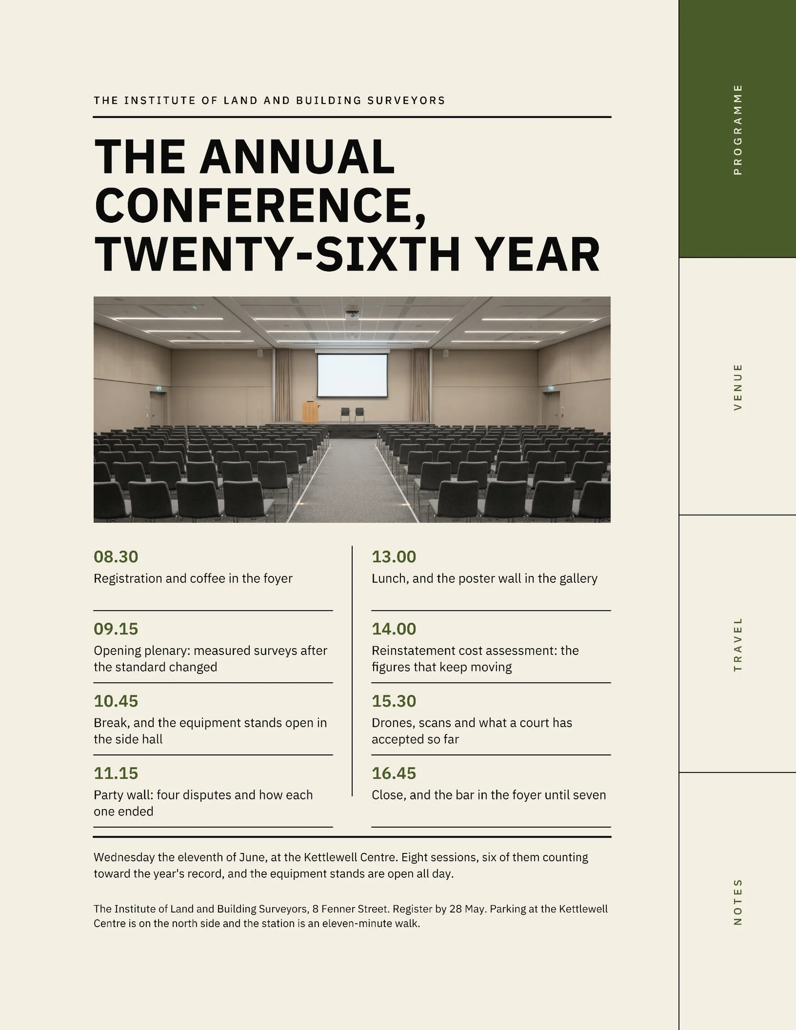 Cream Olive Tabbed Agenda Surveyors Conference Invitation — Letter Invitation template