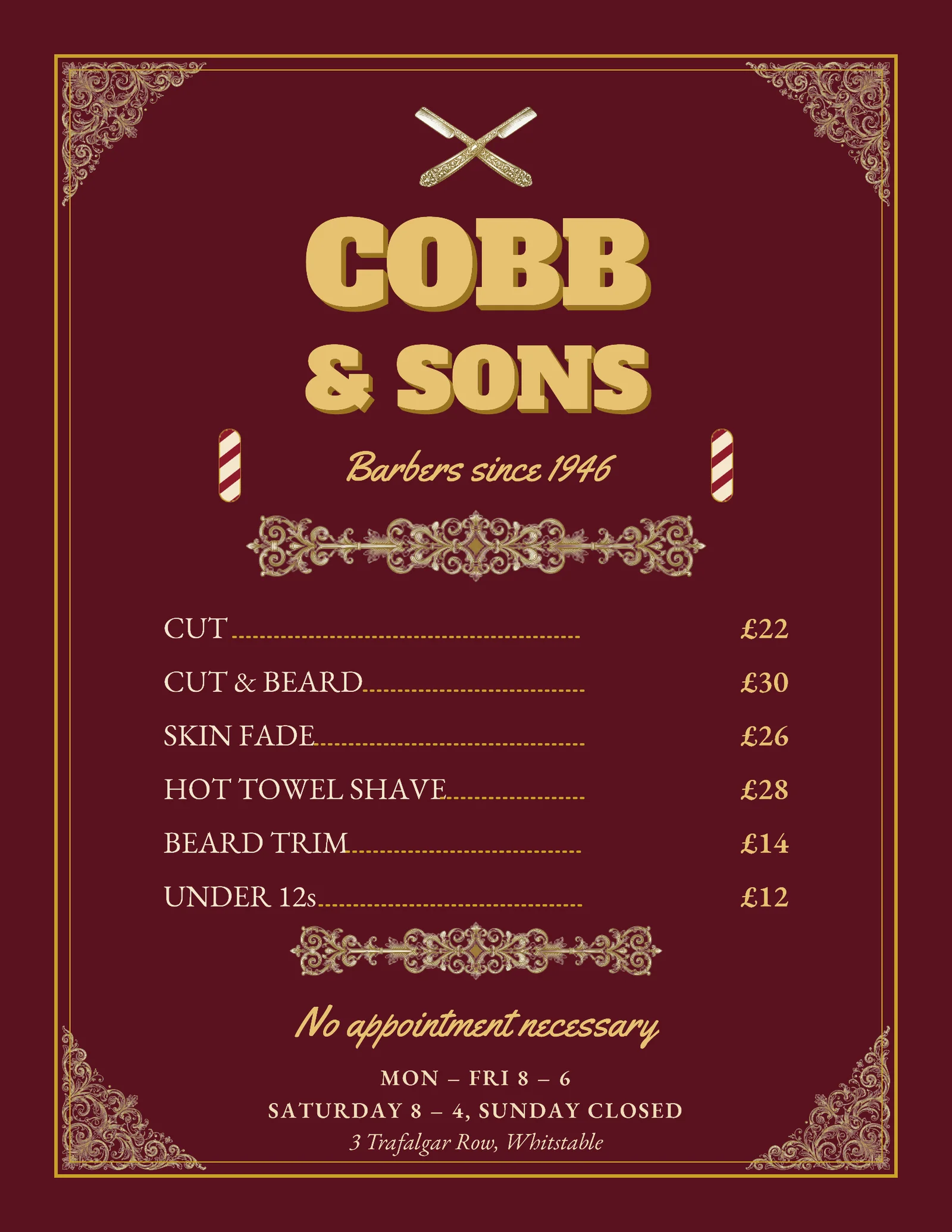 Traditional barber price list — Letter Flyer template