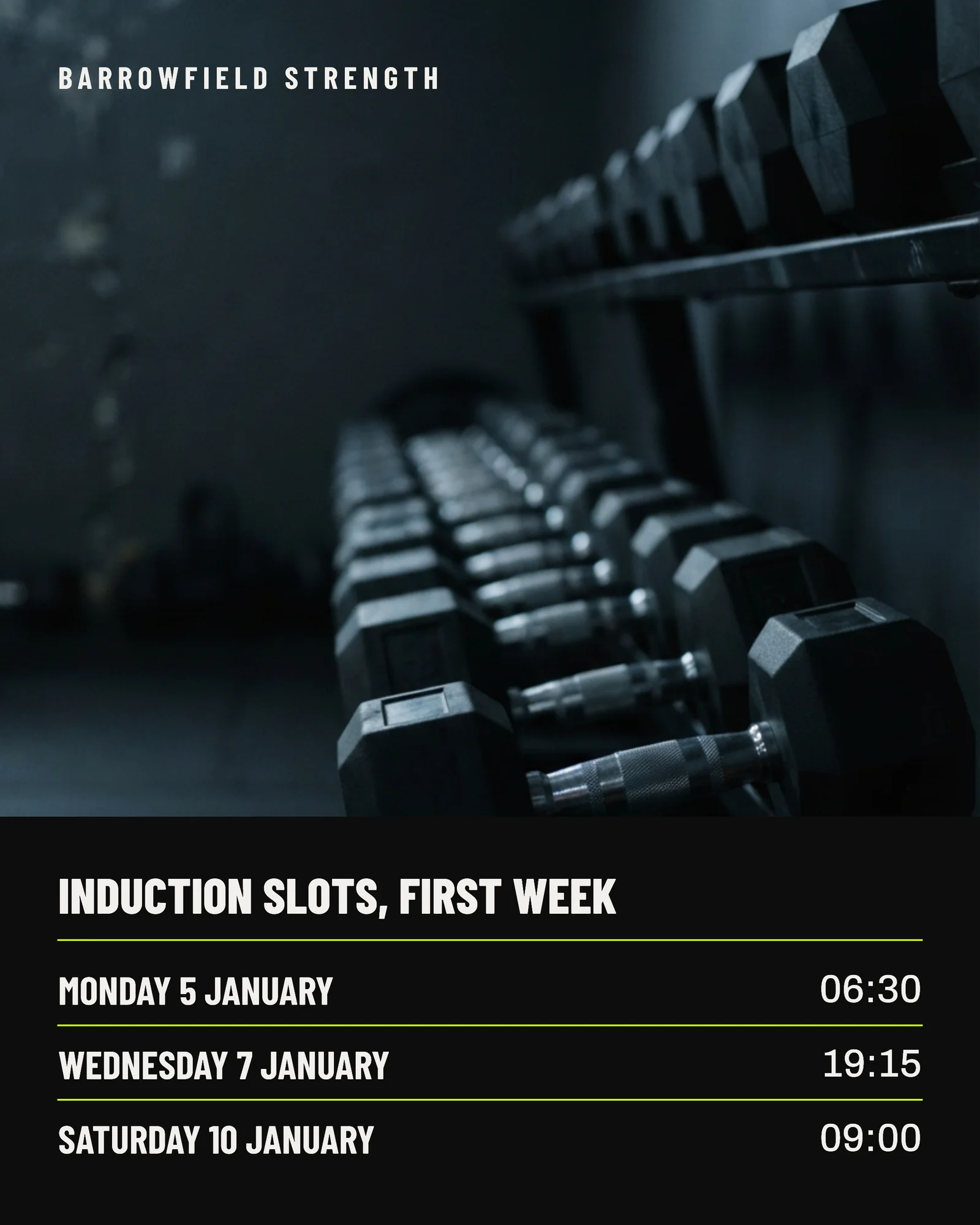 Black Lime Photo Band Strength Gym January Induction Facebook Carousel — 4-panel Facebook carousel carousel template, page 2 of 4