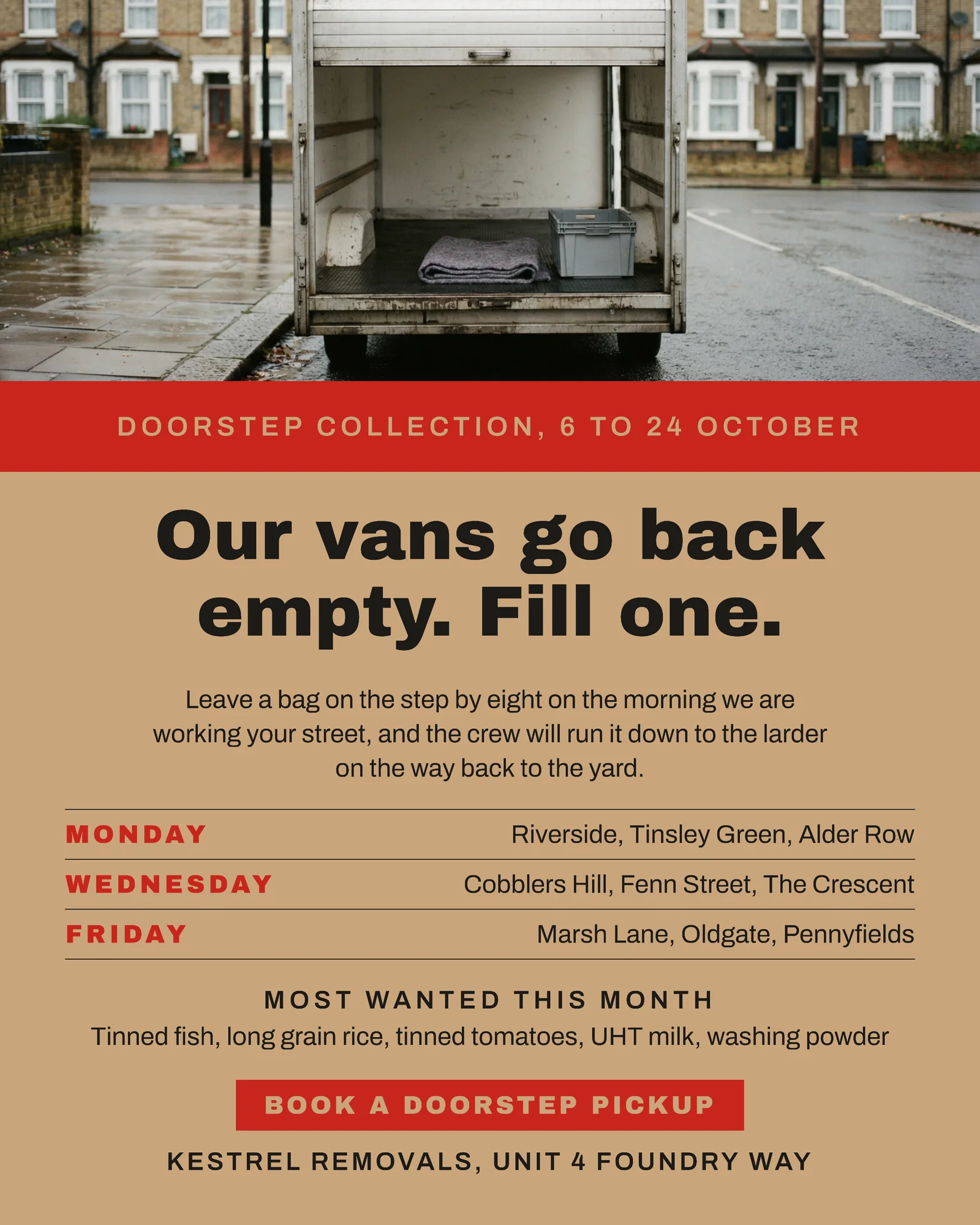 Kraft Signal Red Photo Band Removals Doorstep Food Drive Instagram Ad — 4:5 Instagram ad template