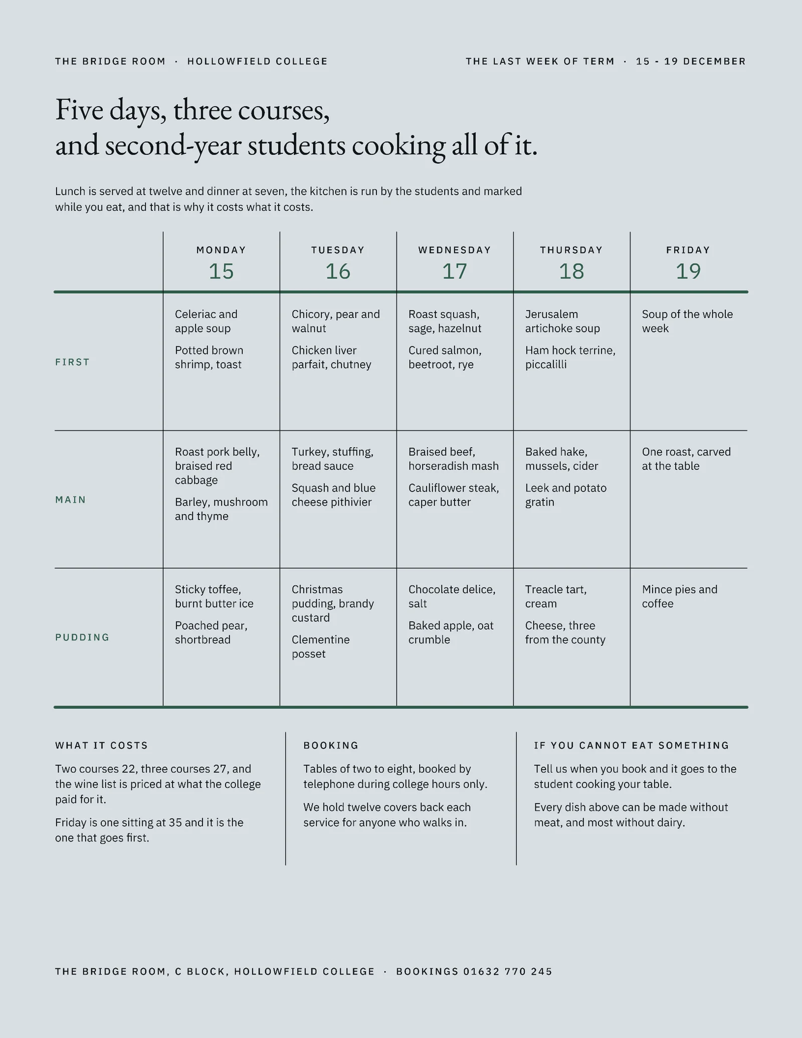 Mist Week Matrix College Christmas Training Restaurant Menu — Letter Menu template