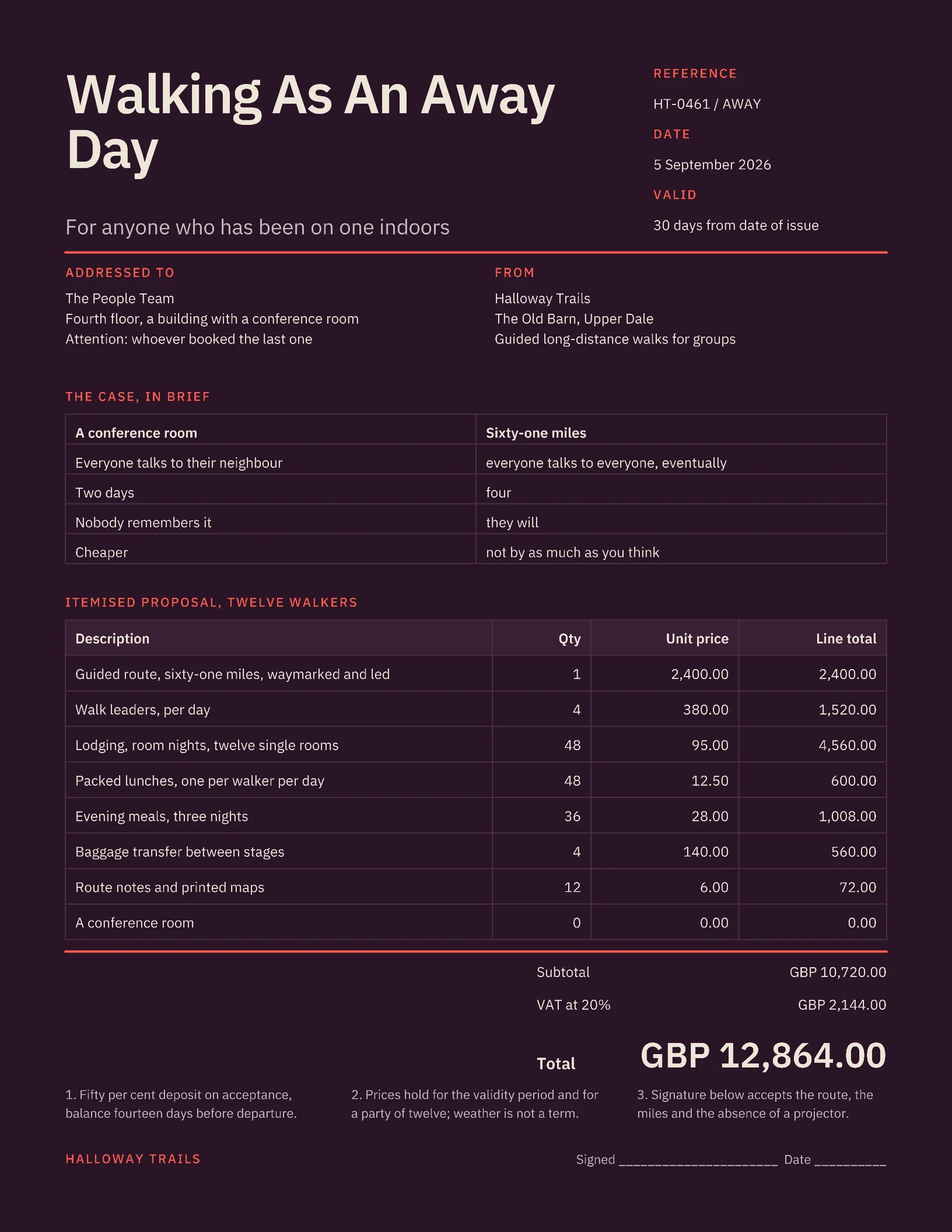 Corporate Away Days Proposal — 2-page Proposal template, page 1 of 2