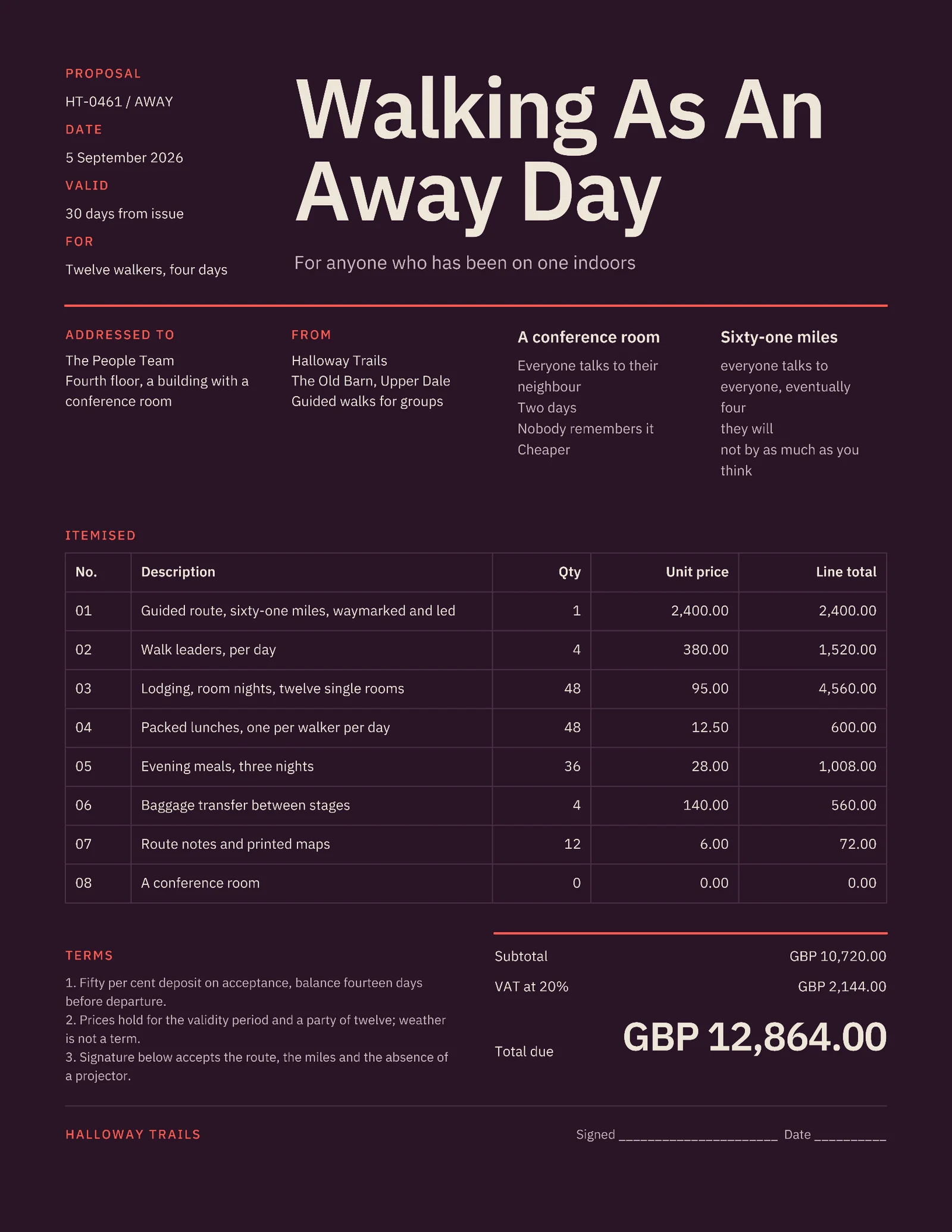 Corporate Away Days Proposal — 2-page Proposal template, page 2 of 2
