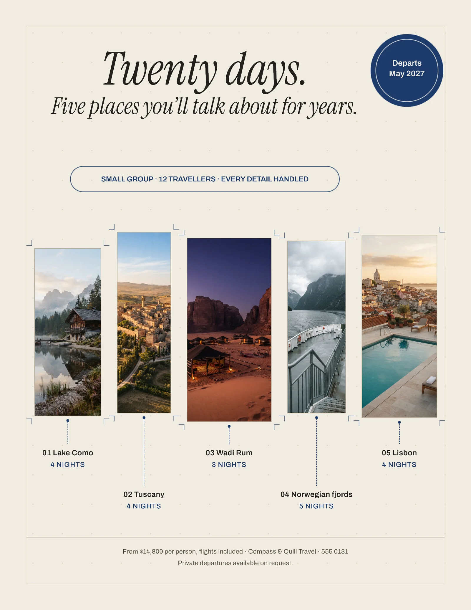 Crop Marks Itinerary Travel Agency Flyer — Letter Flyer template
