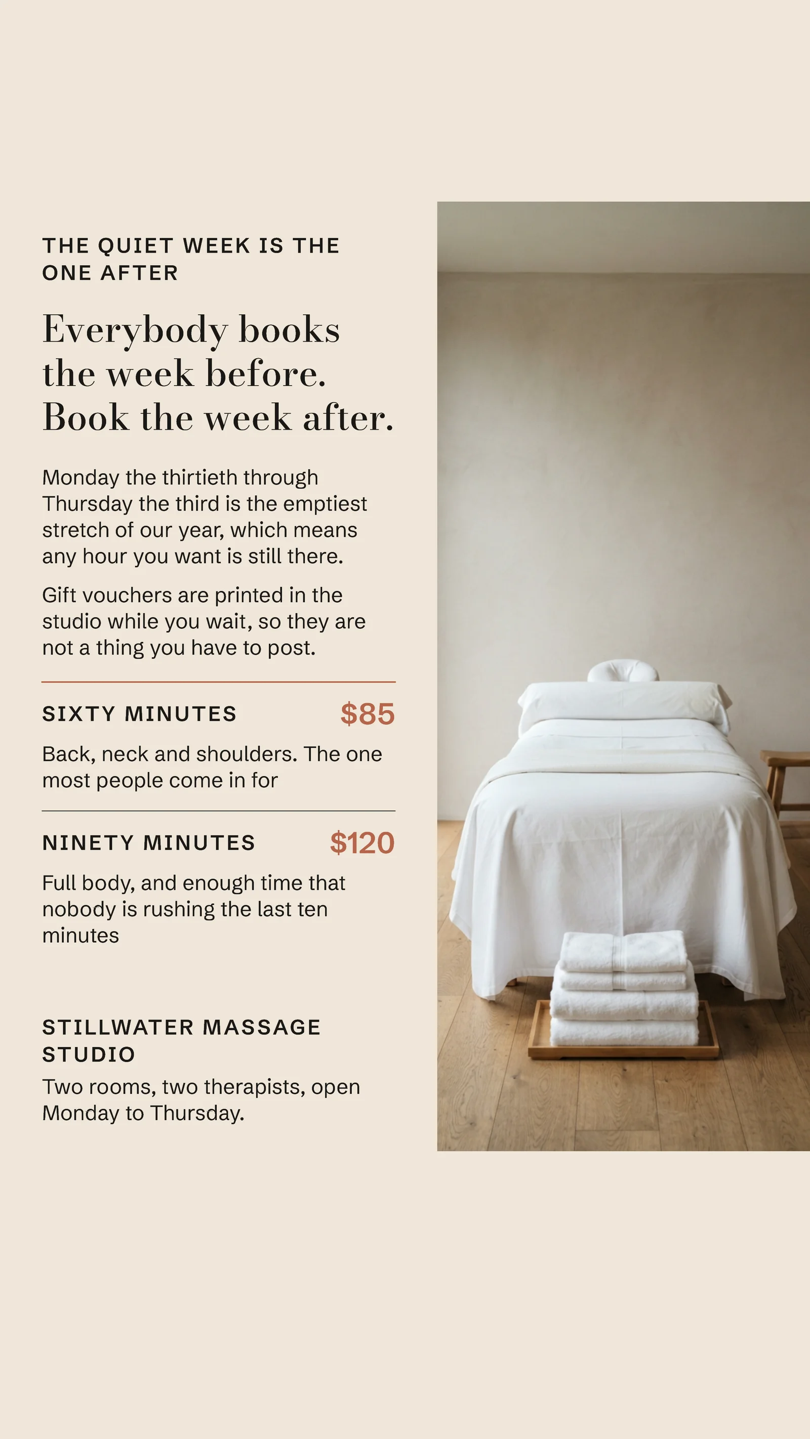 Oat Vertical Split Massage Thanksgiving Quiet Week Facebook Story — 9:16 Facebook story template