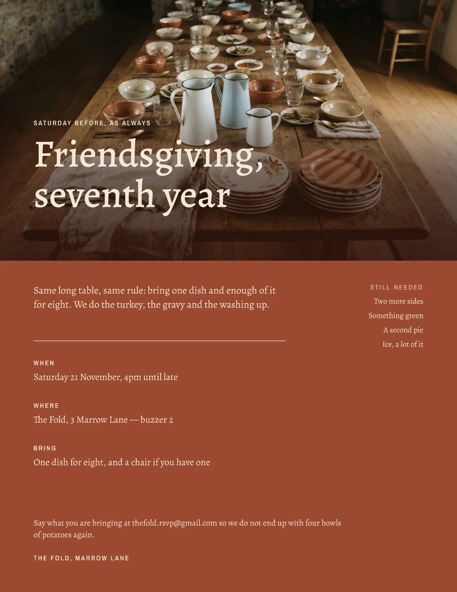 Clay Photo Header Friendsgiving Potluck Invitation — Letter Invitation template