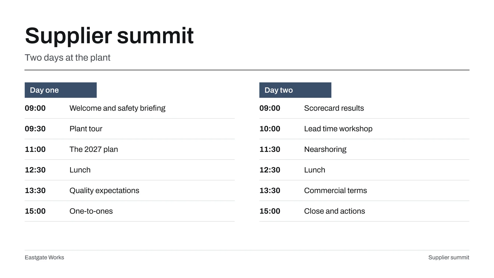 Two Day Agenda Slide — 16:9 Slide template